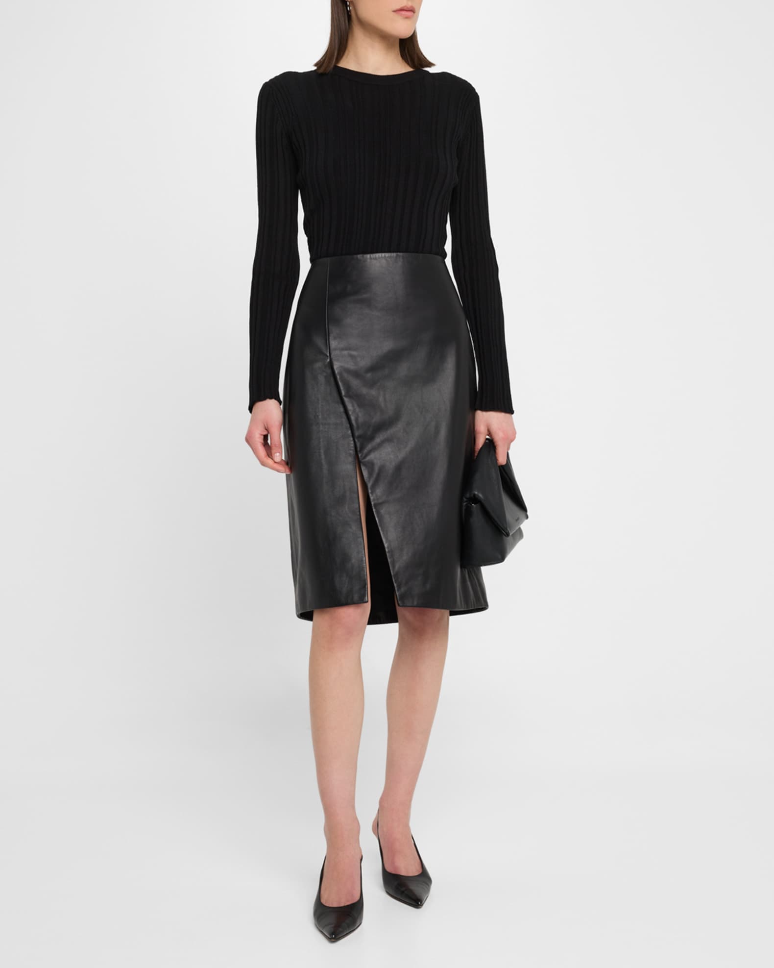 Ekare Slit Leather Pencil Skirt 1