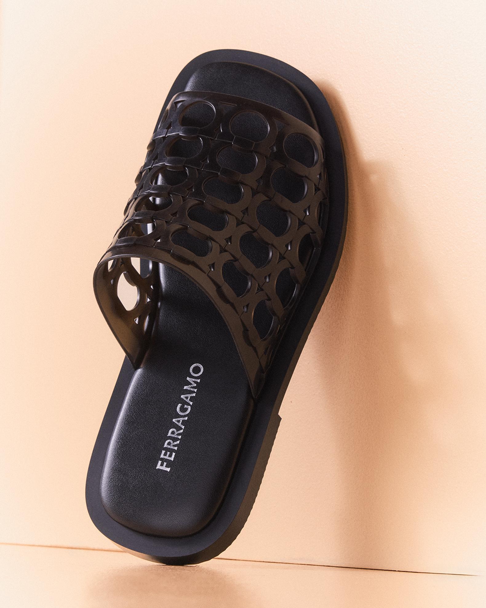Ferragamo Men’s Gancini logo monogram slides NEW Ferragamo Laminate Gancini Cross Slides – THELUXESHOPPER main image 3