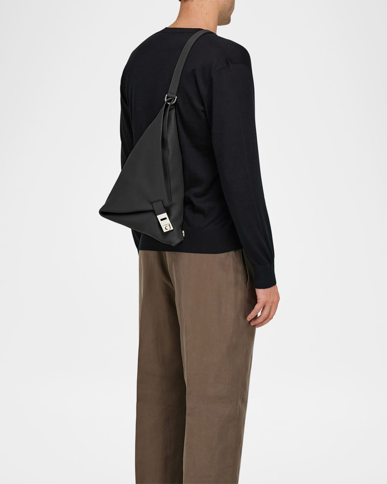 Ferragamo Men's Twins Leather Triangle Shoulder Bag | Neiman