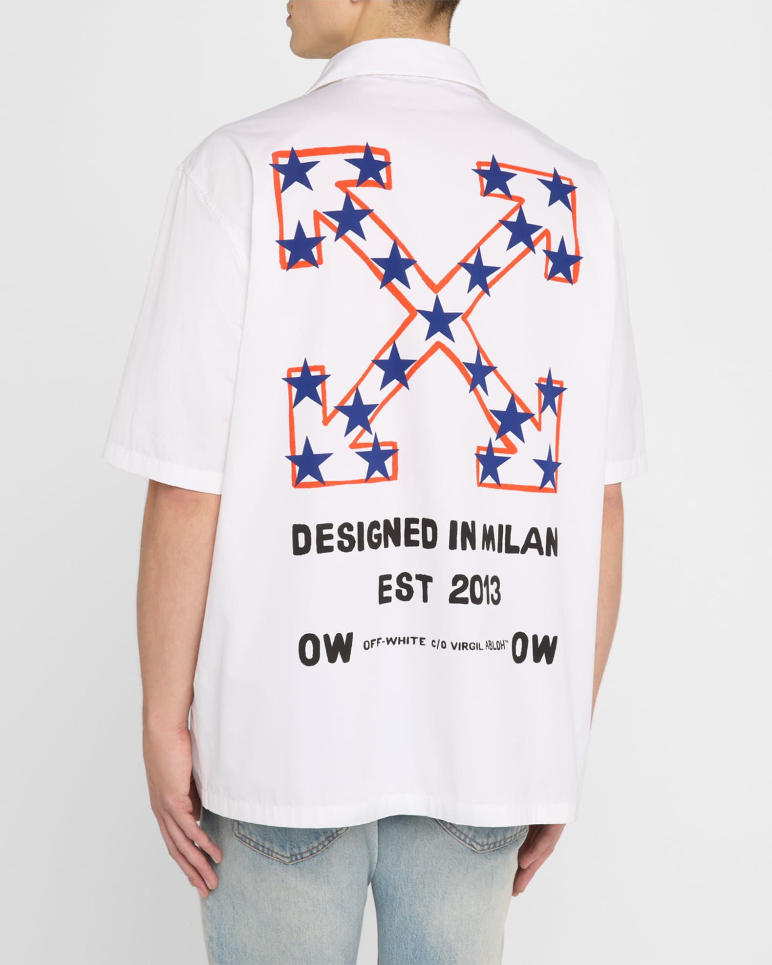 Off-White Men's Star Arrow Poplin Bowling Shirt | Neiman Marcus