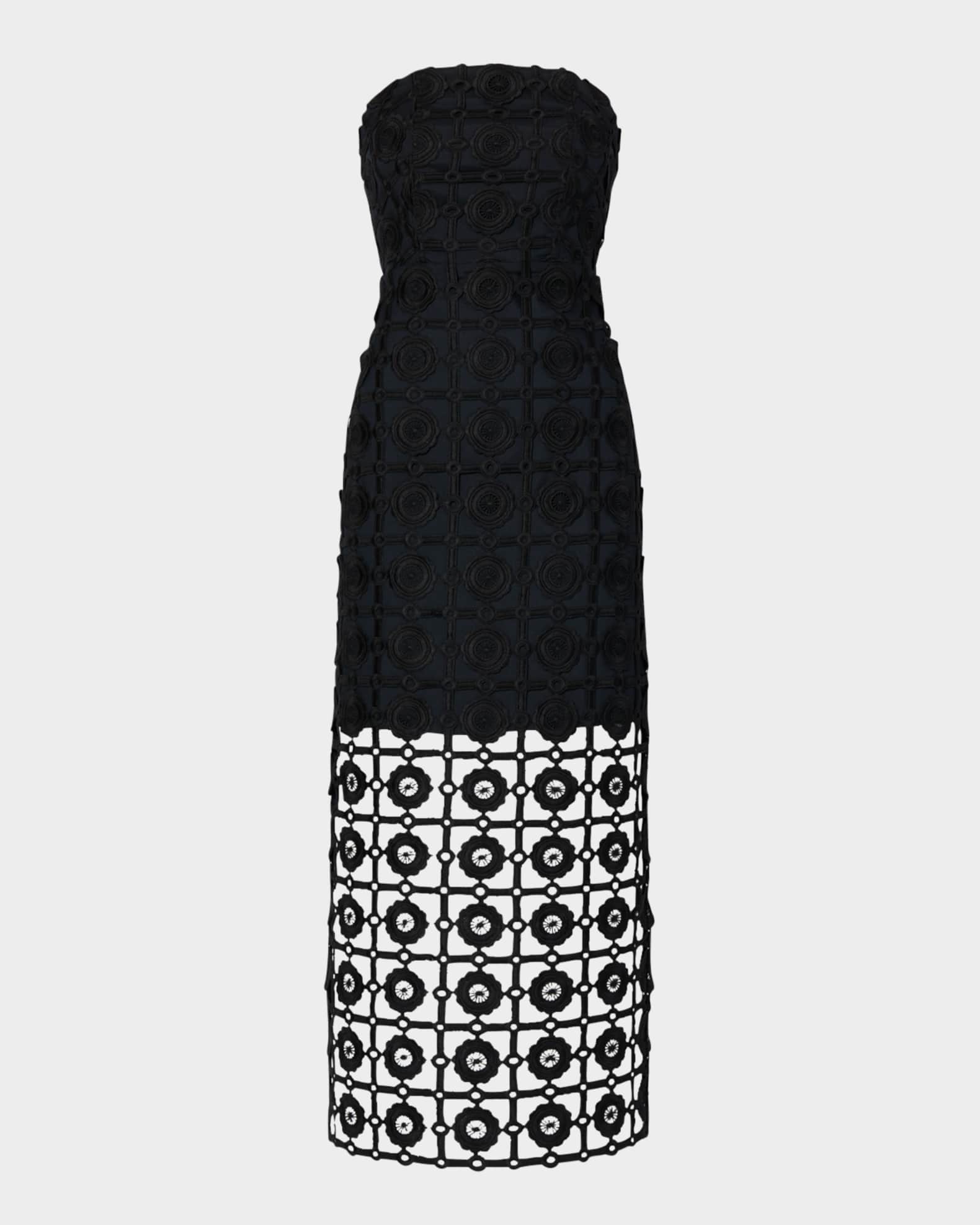 Kait Strapless Tile Lace Midi Dress 0