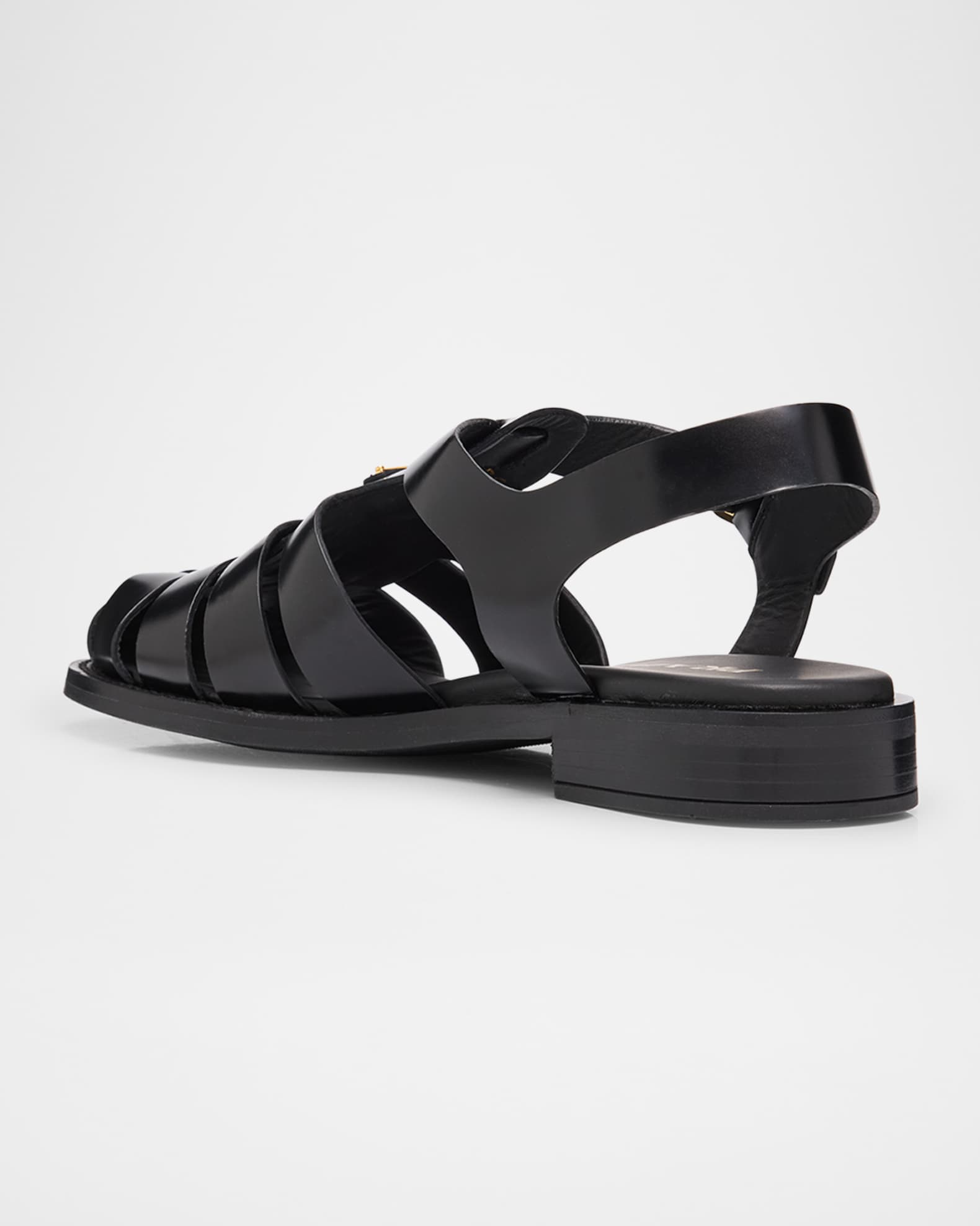 【関税込・国内発送】PRADA Cage Black Calf Leather Sandals Prada Calf Leather Fisherman Sandals | Neiman Marcus
