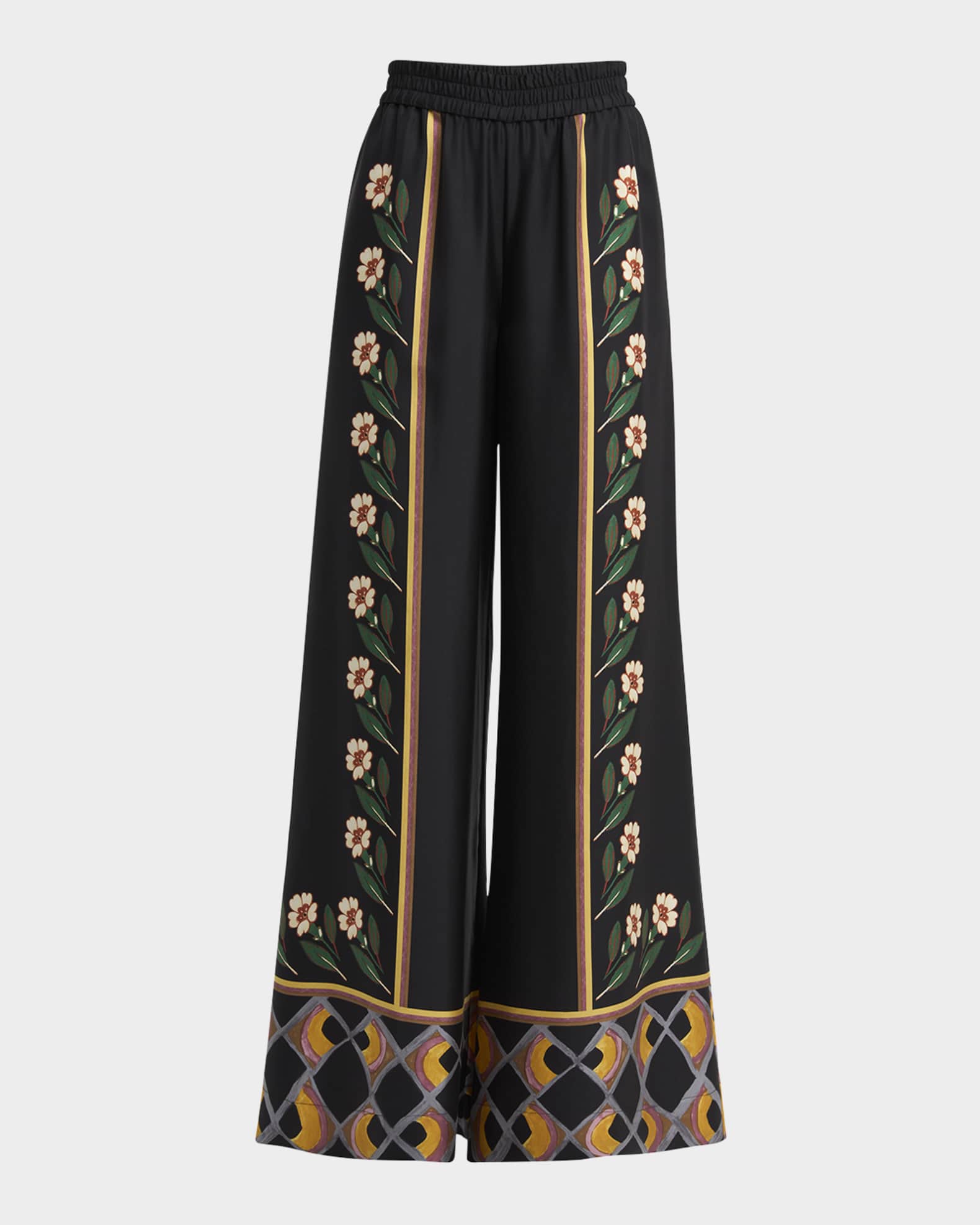 Daze-Print Wide-Leg Palazzo Pants 0