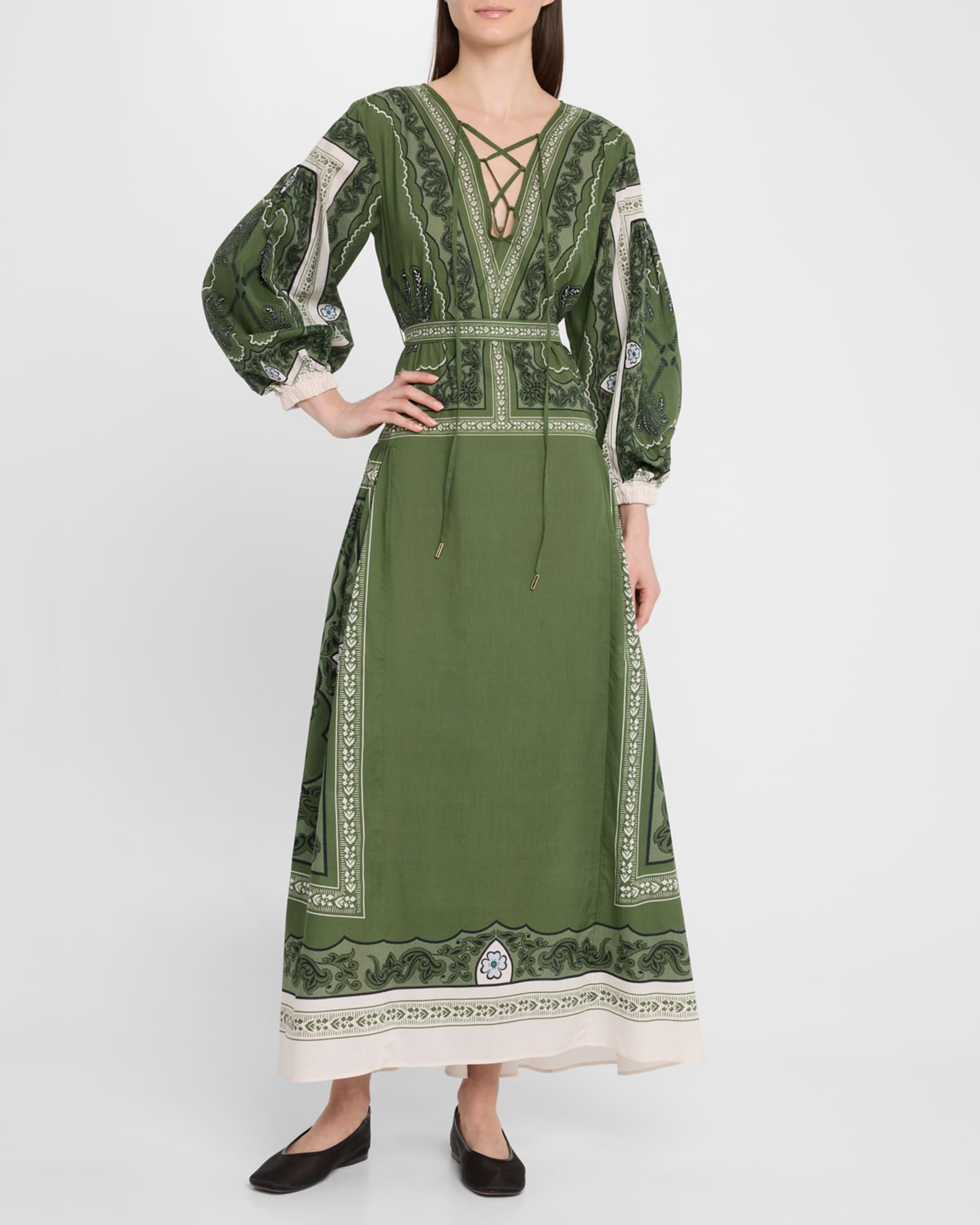 Viviana Laced V-Neck Long-Sleeve Maxi Dress 1