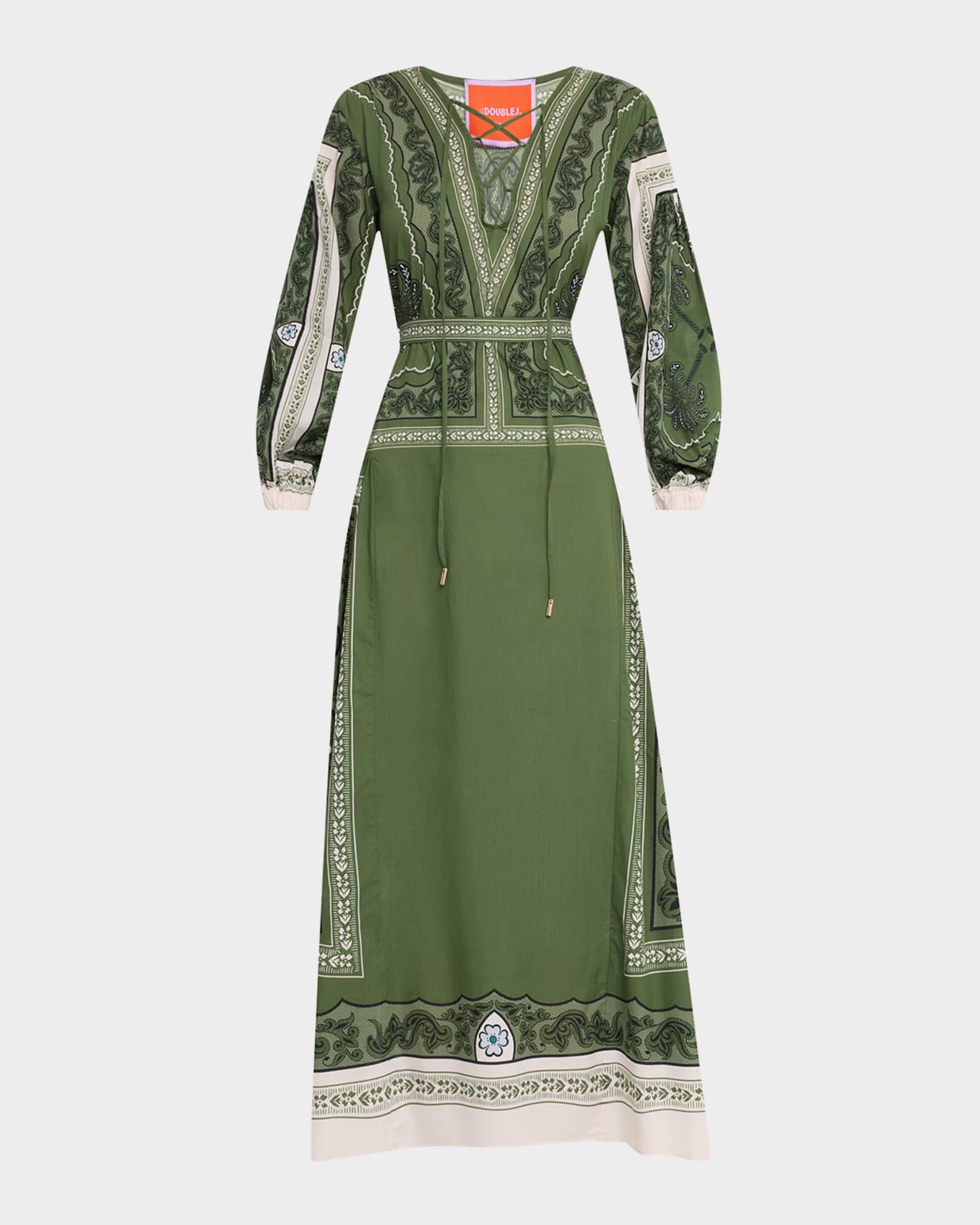 Viviana Laced V-Neck Long-Sleeve Maxi Dress 0