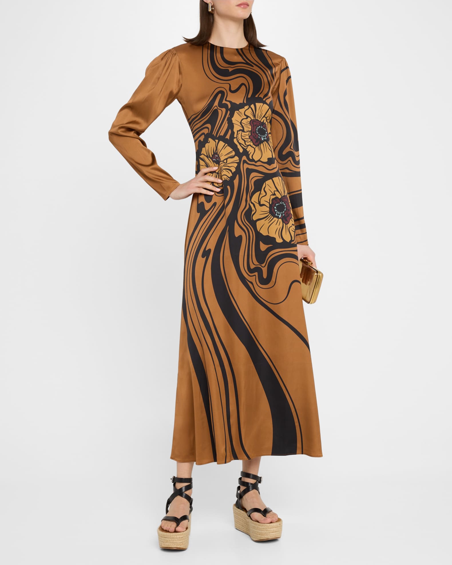 La DoubleJ Clingy Long-Sleeve Maxi Swing Dress | Neiman Marcus