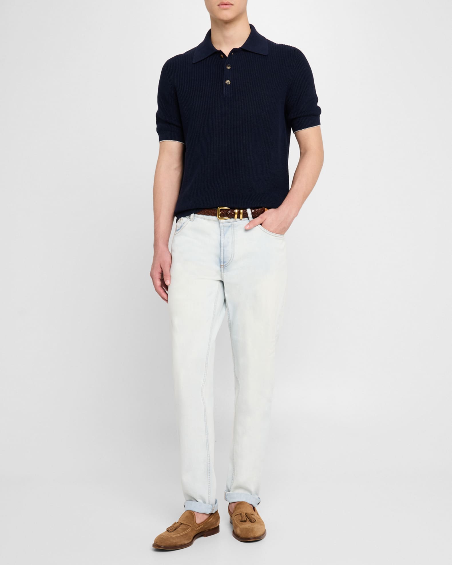 Men's Ribbed Short-Sleeve Polo Sweater 1