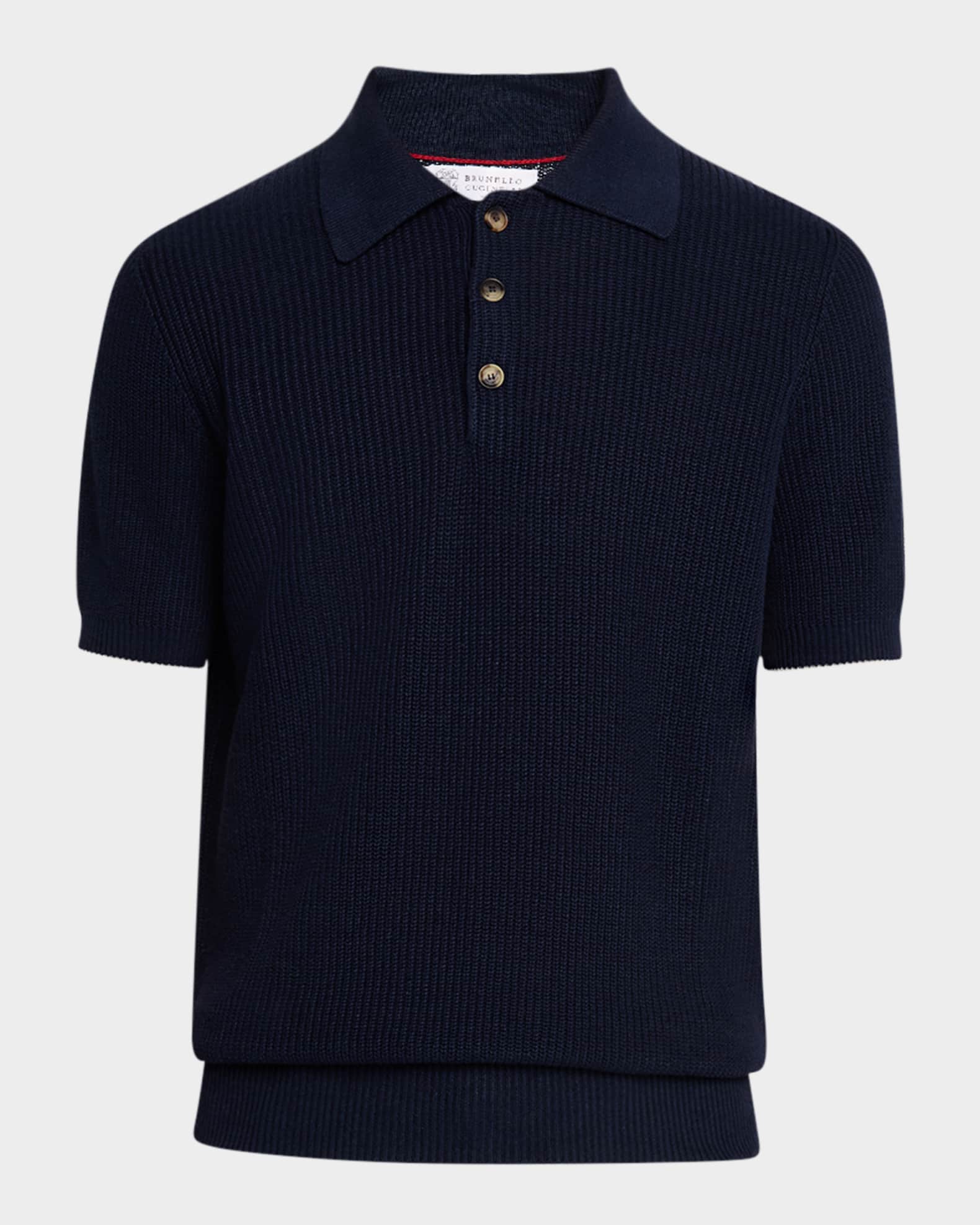 Men's Ribbed Short-Sleeve Polo Sweater 0