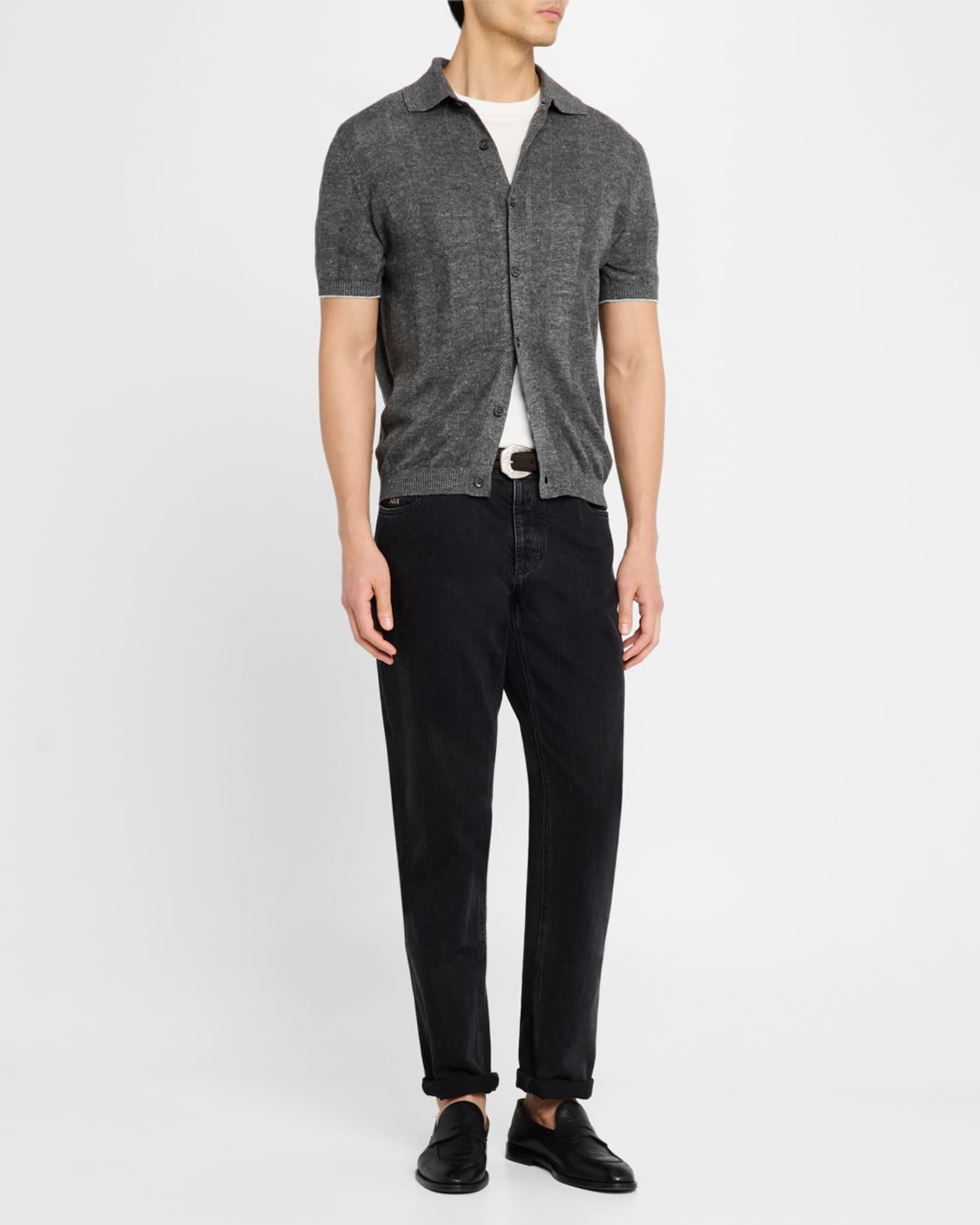 Men's Linen and Cotton Rib Short-Sleeve Sweater 1