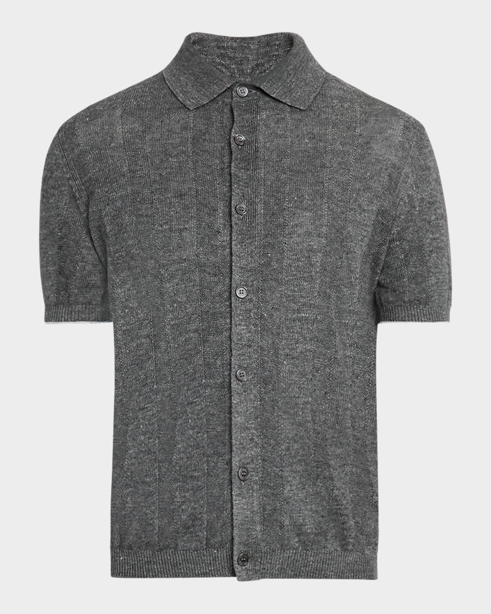 Men's Linen and Cotton Rib Short-Sleeve Sweater 0
