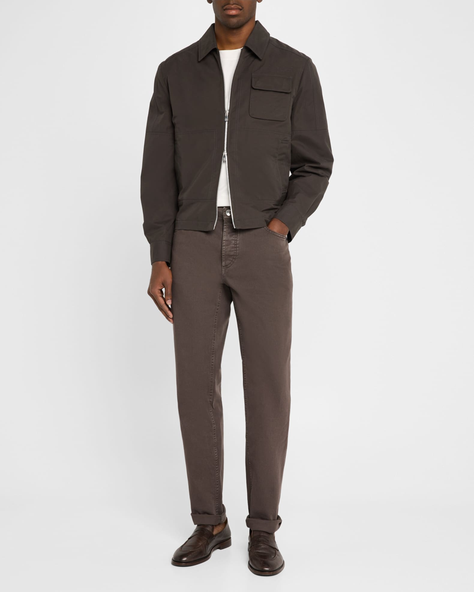 Brunello Cucinelli Men's Cotton Full-Zip Blouson Jacket | Neiman Marcus