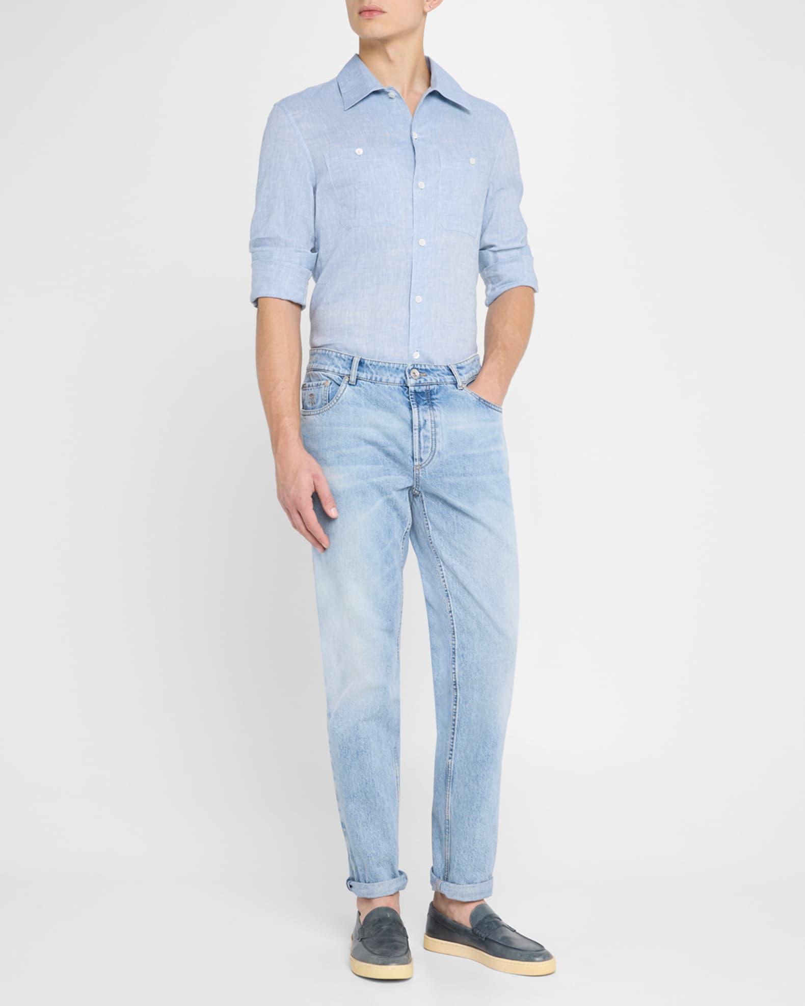Men's Linen Double-Pocket Casual Button-Down Shirt 1