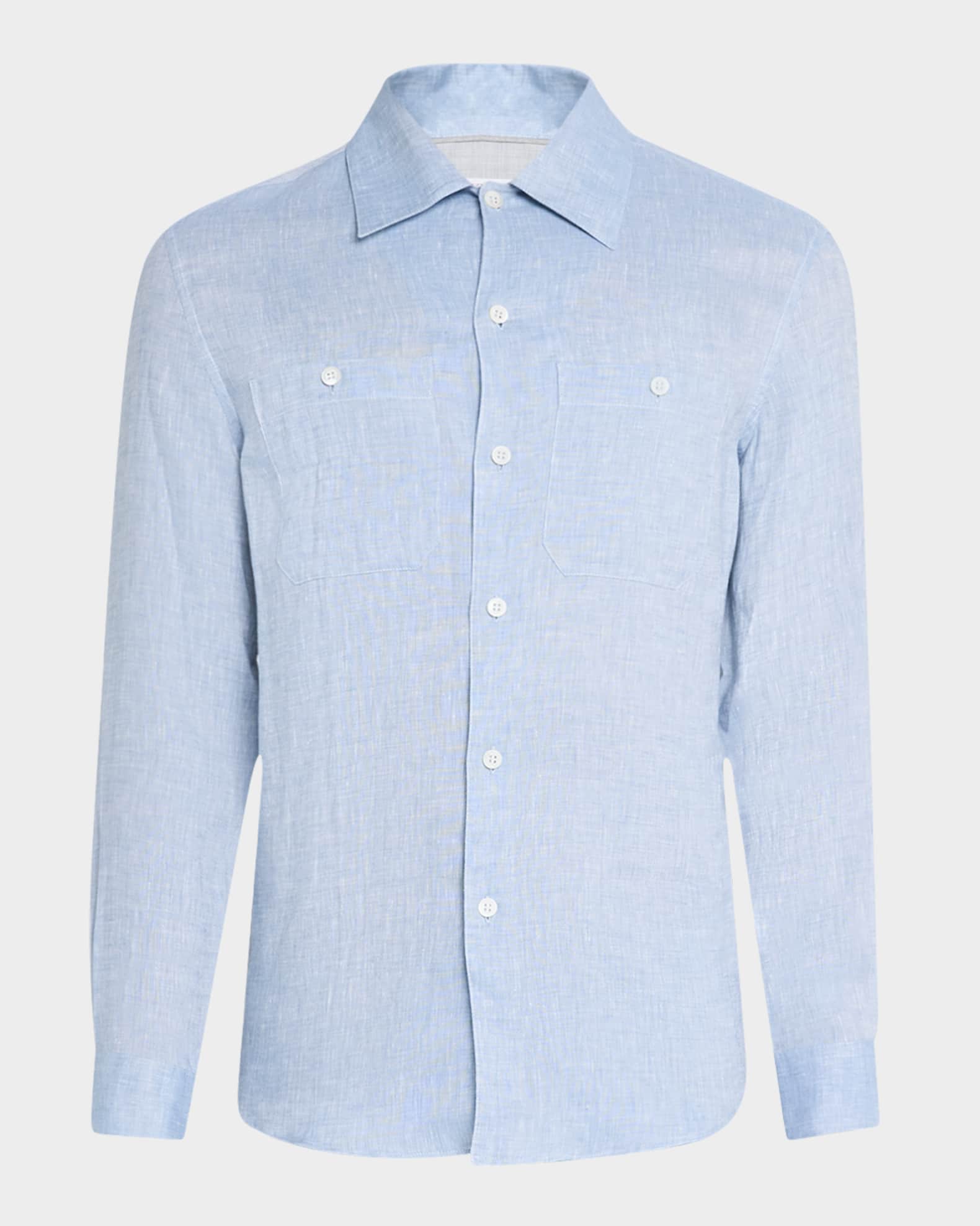 Men's Linen Double-Pocket Casual Button-Down Shirt 0