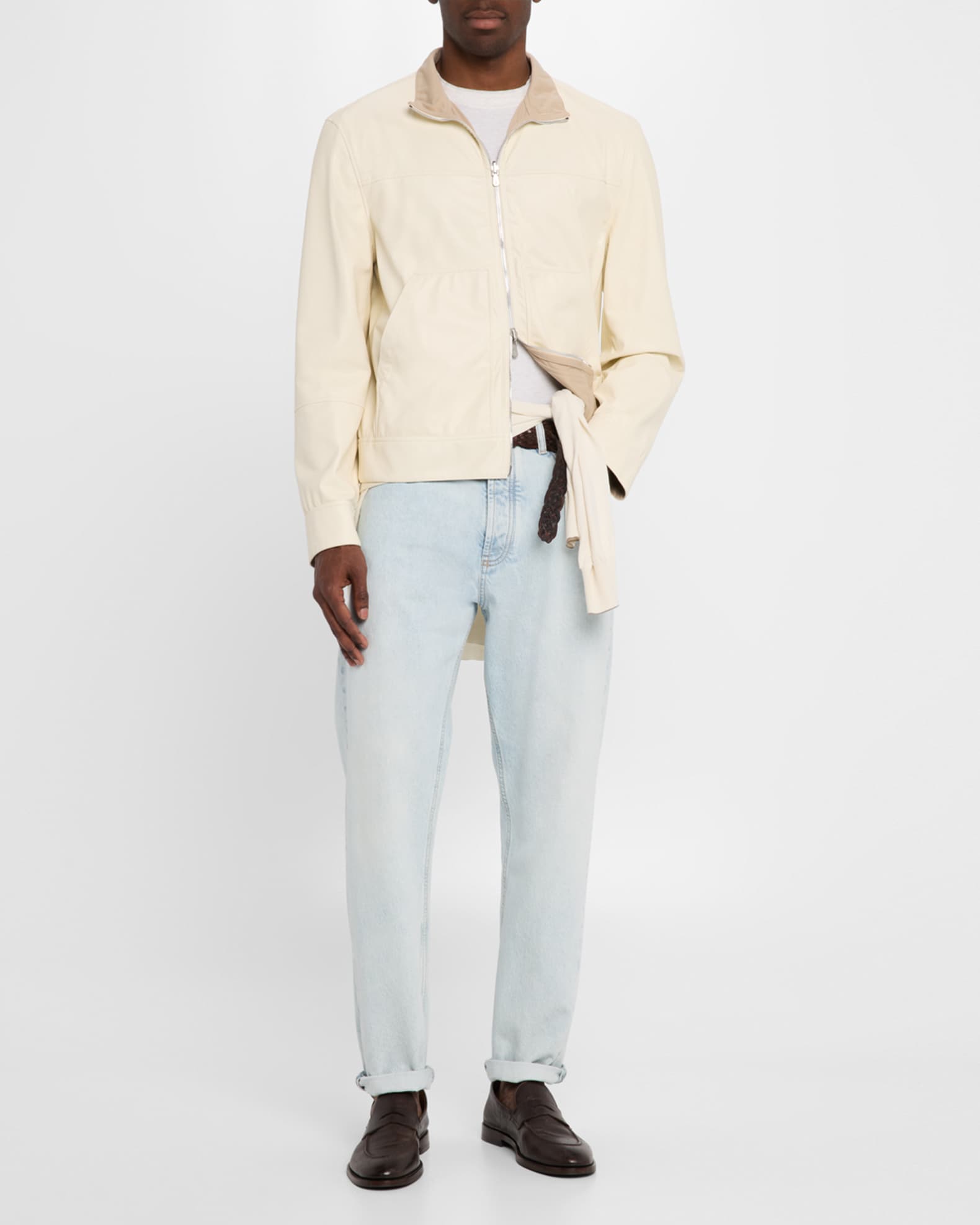 Men's Two-Tone Reversible Leather Jacket - Thumbnail 2