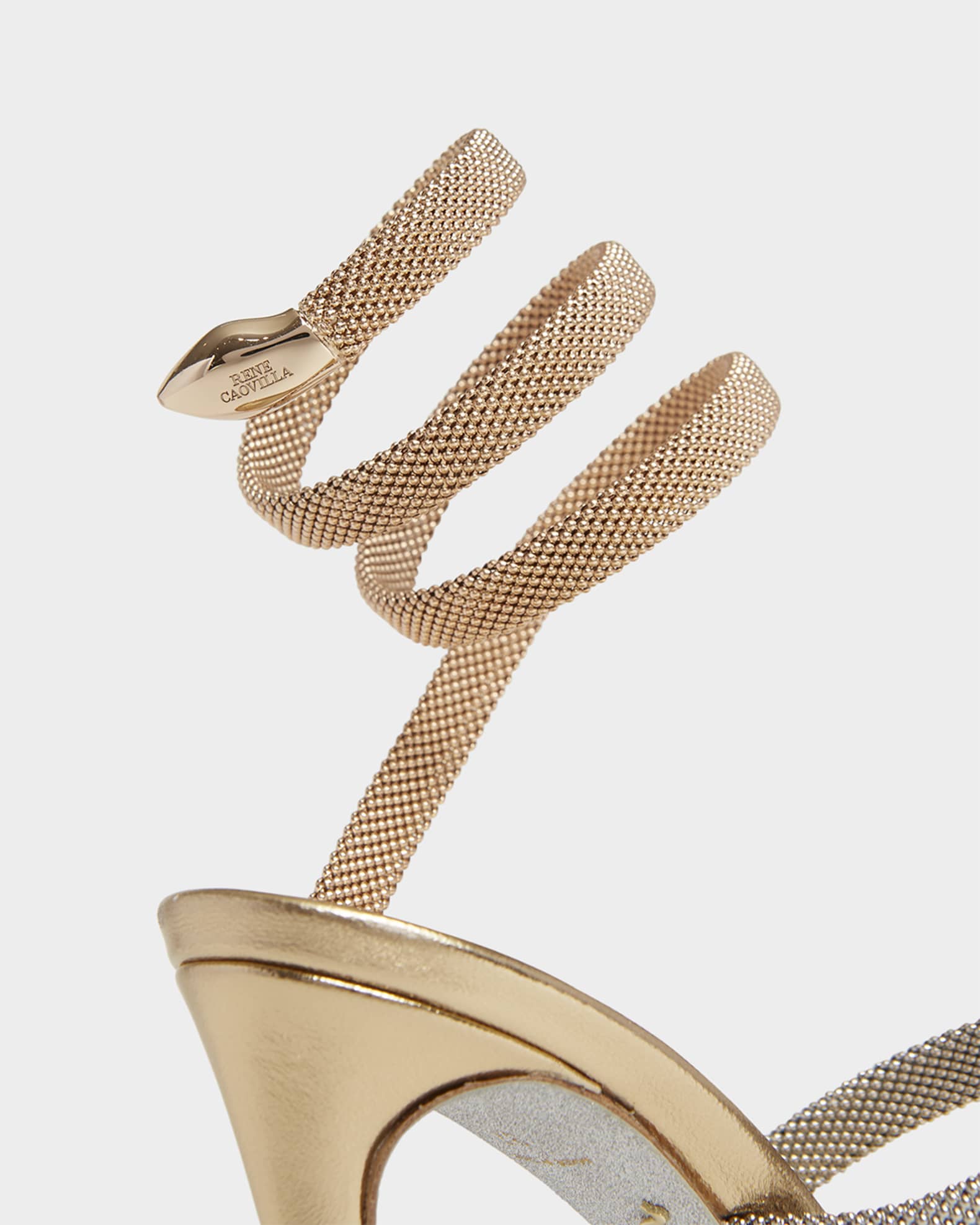 Rene Caovilla Cleo Gold-Filled Brass Snake-Wrap Sandals | Neiman
