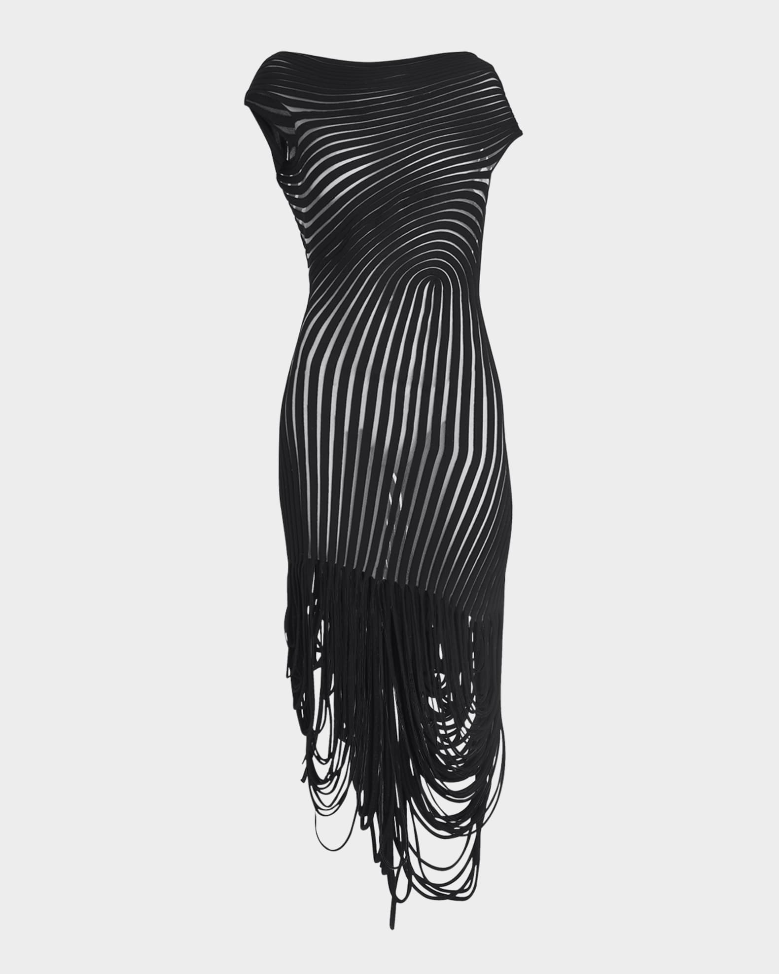 Transparent Contrast Rib Knit Midi Dress 0