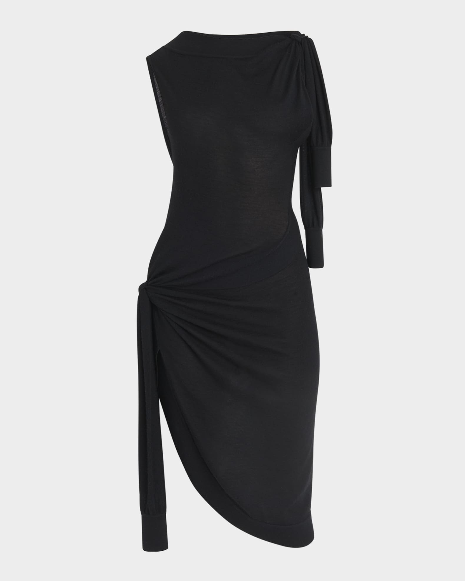 Knotted Sleeveless Silk-Cotton Knit Midi Dress 0