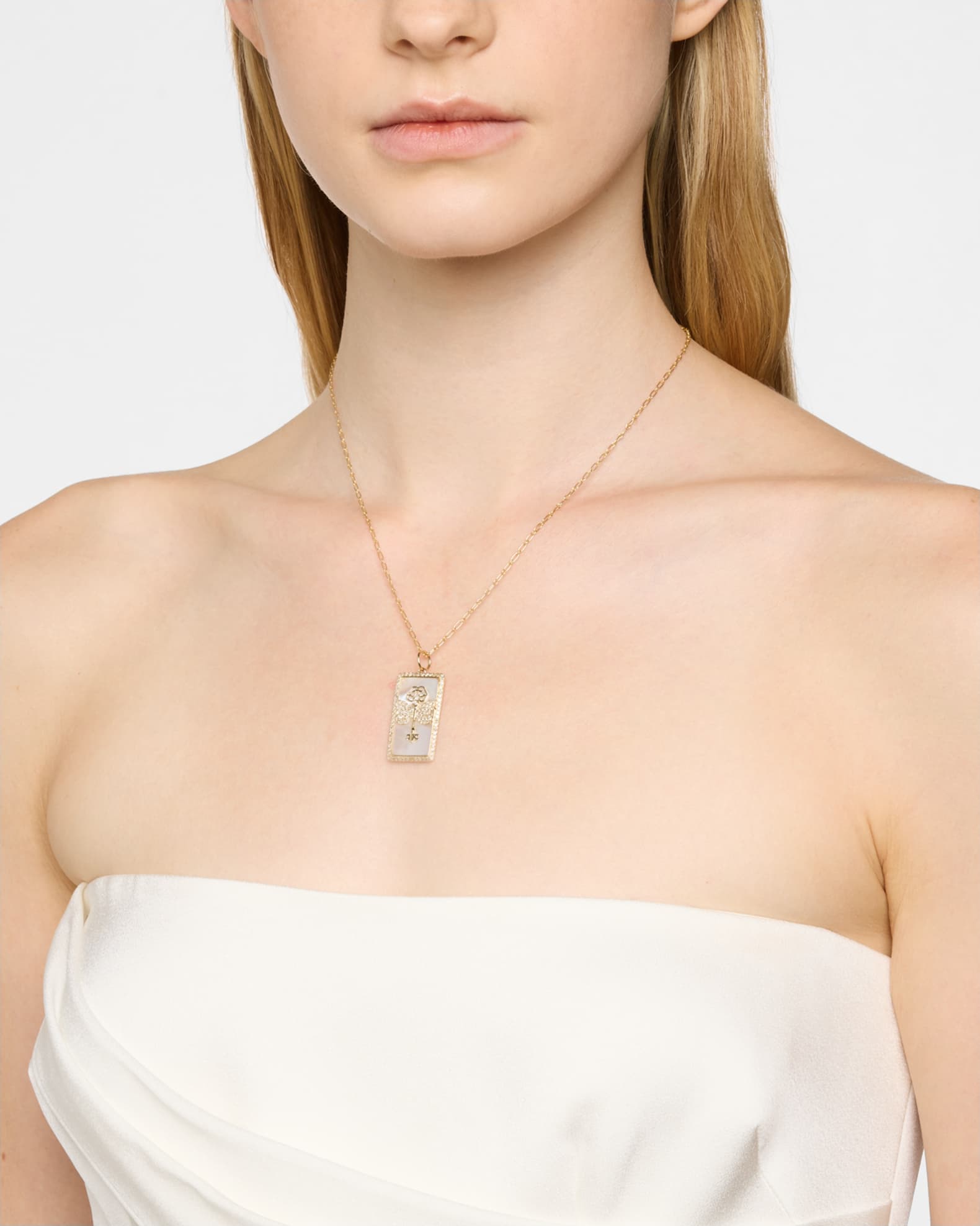 14K Yellow Gold Taroy Key and Butterfly Pendant with Diamonds and MOP 1
