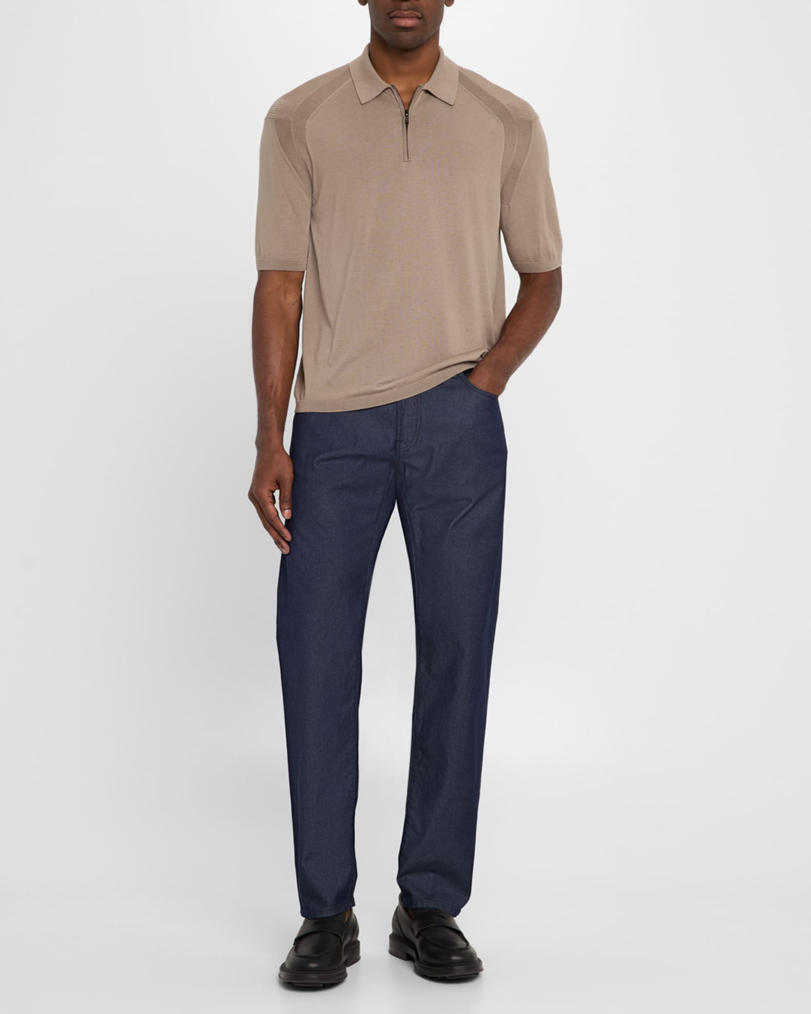 Emporio Armani Men's Quarter Zip Polo Shirt | Neiman Marcus