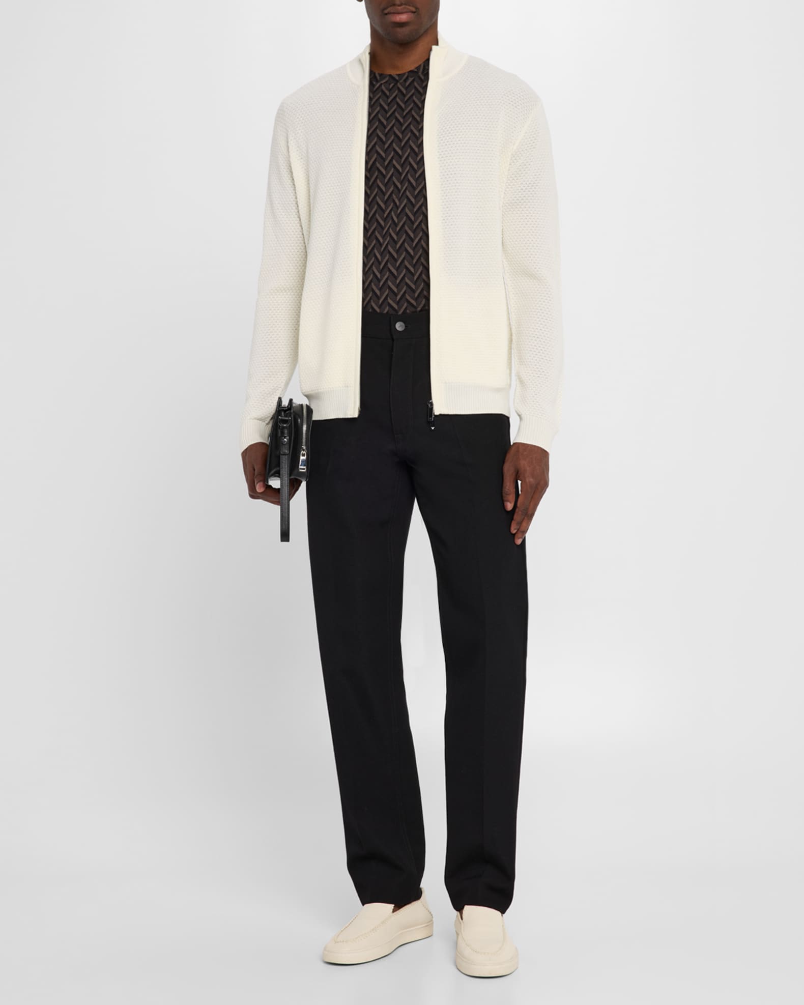 Men's Textured Circle Zip-Front Wool Cardigan - Thumbnail 2