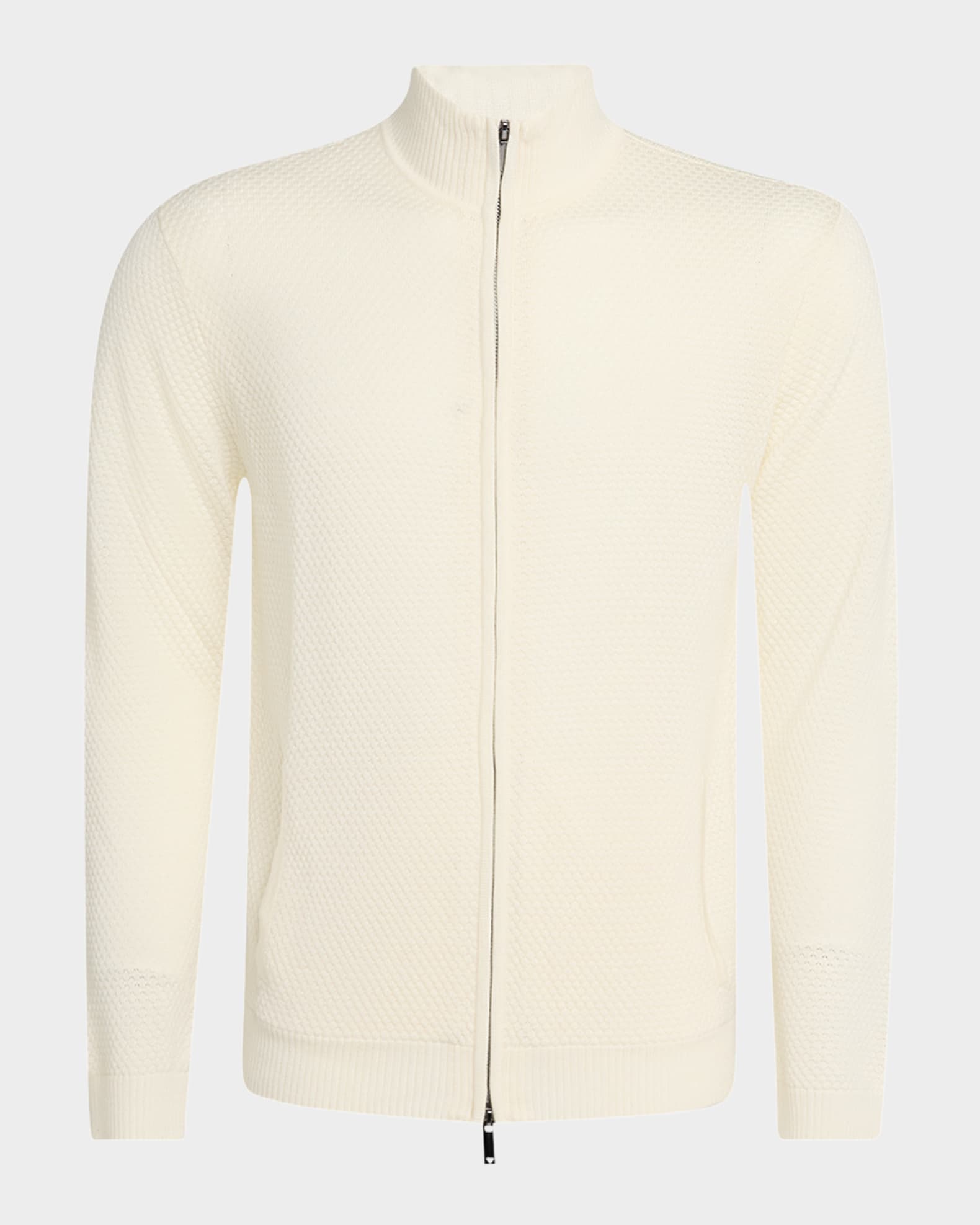 Men's Textured Circle Zip-Front Wool Cardigan