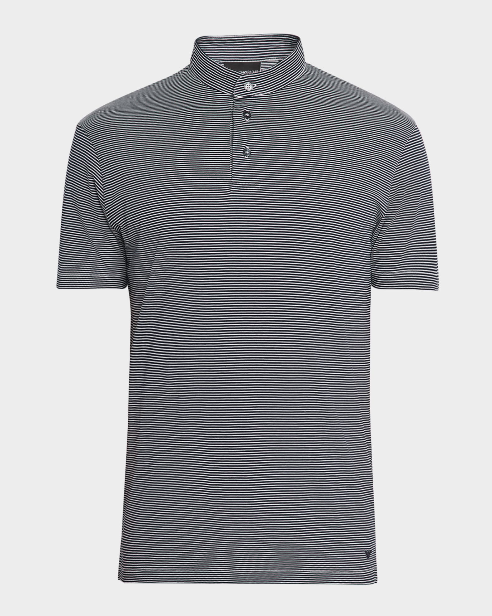 Men's Cotton Stripe Nehru-Collar Polo Shirt