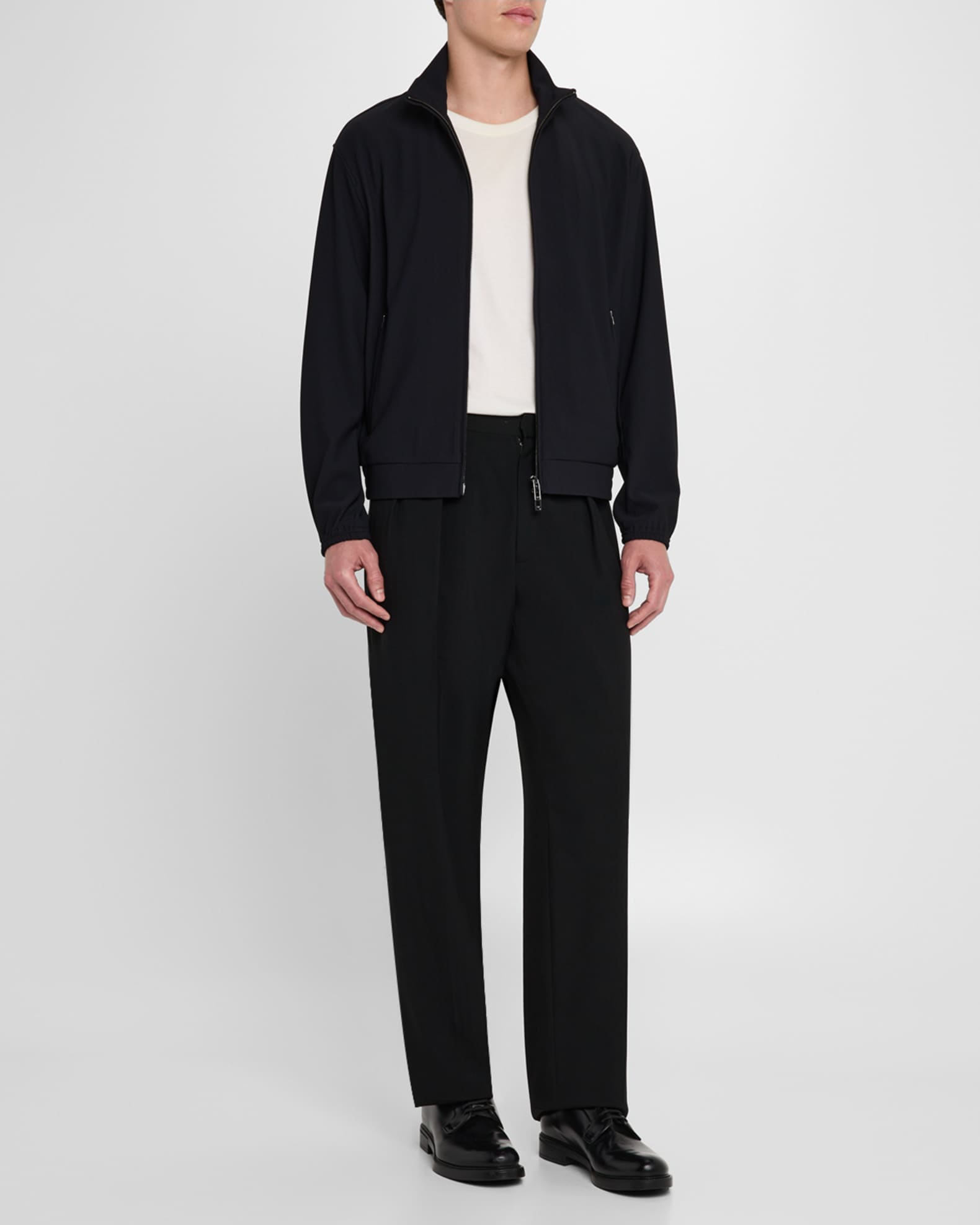 Emporio Armani Men's Nylon Stretch Ribbed Bomber Jacket | Neiman