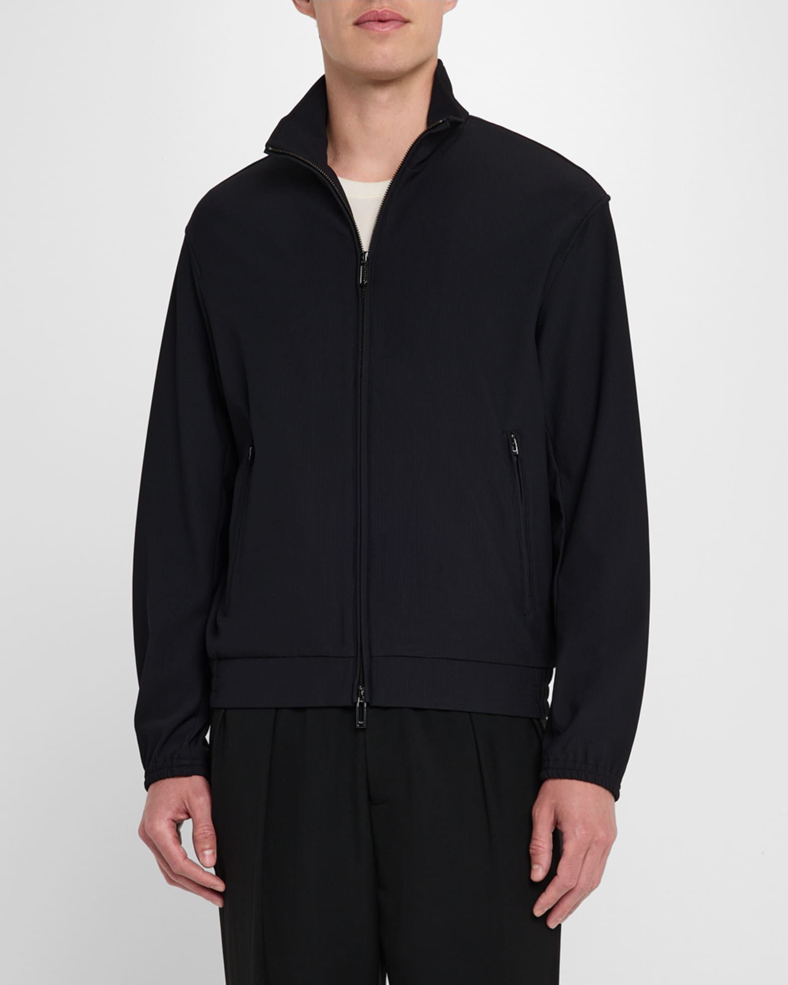 Emporio Armani Men's Nylon Stretch Ribbed Bomber Jacket | Neiman