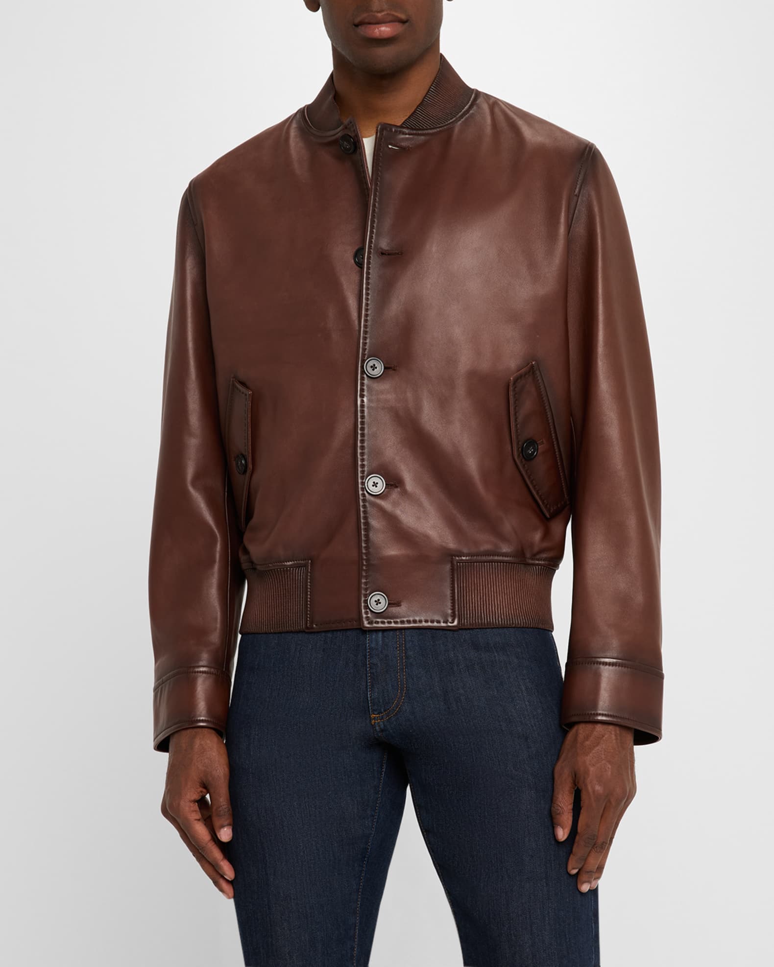 Emporio Armani Men's Napa Leather Bomber Jacket | Neiman Marcus