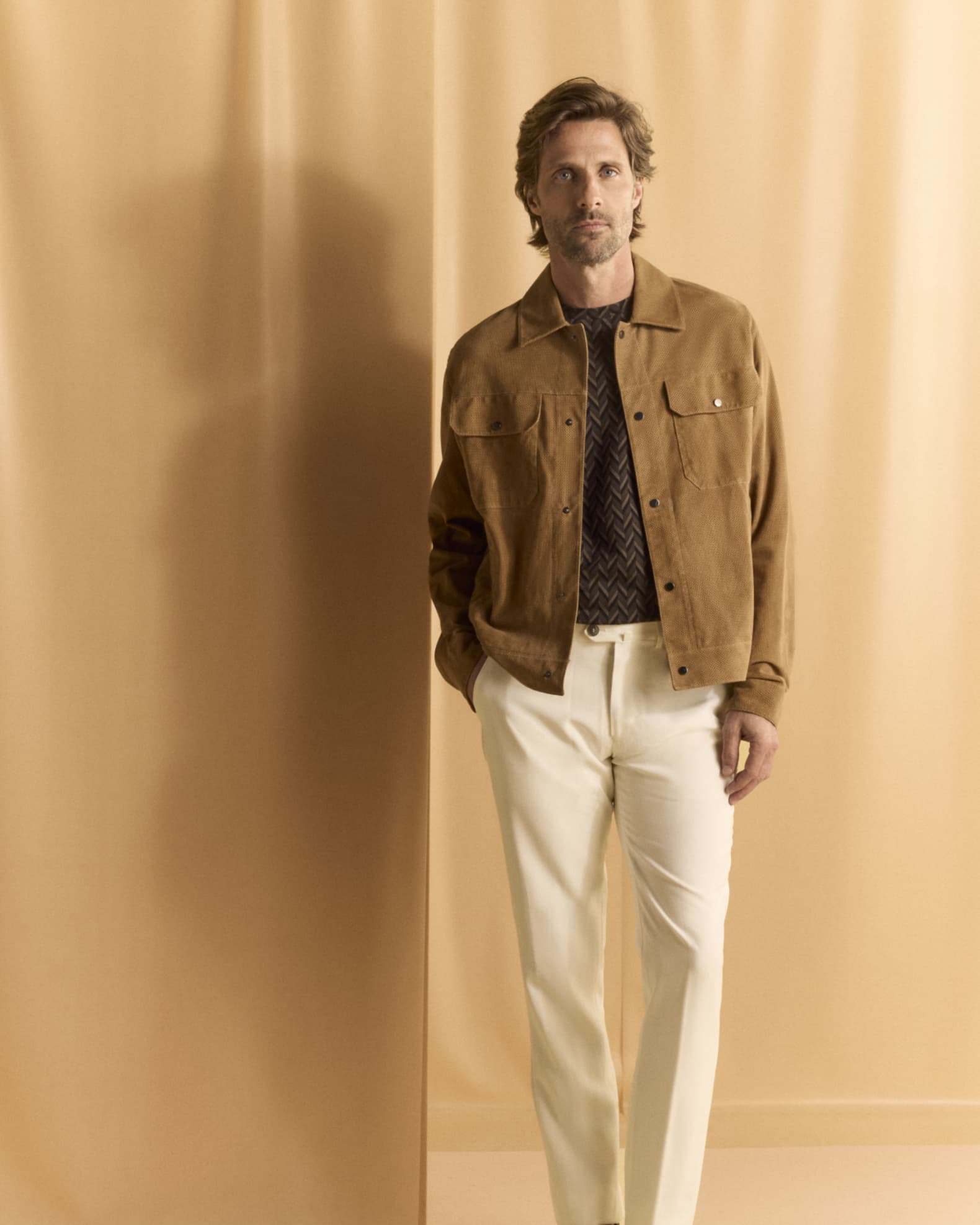 Emporio Armani Men's Perforated Suede Trucker Jacket | Neiman Marcus