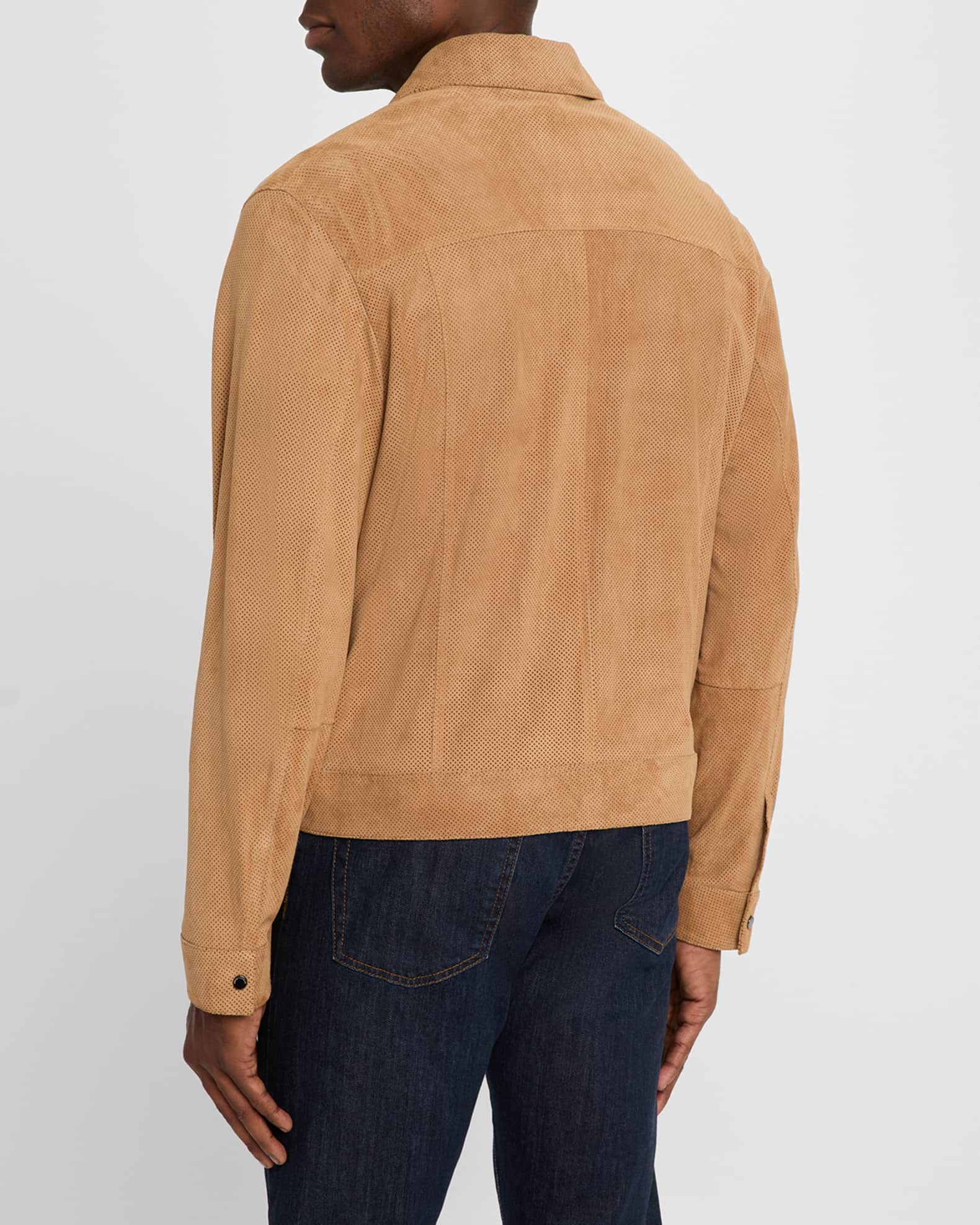 Emporio Armani Men's Perforated Suede Trucker Jacket | Neiman Marcus