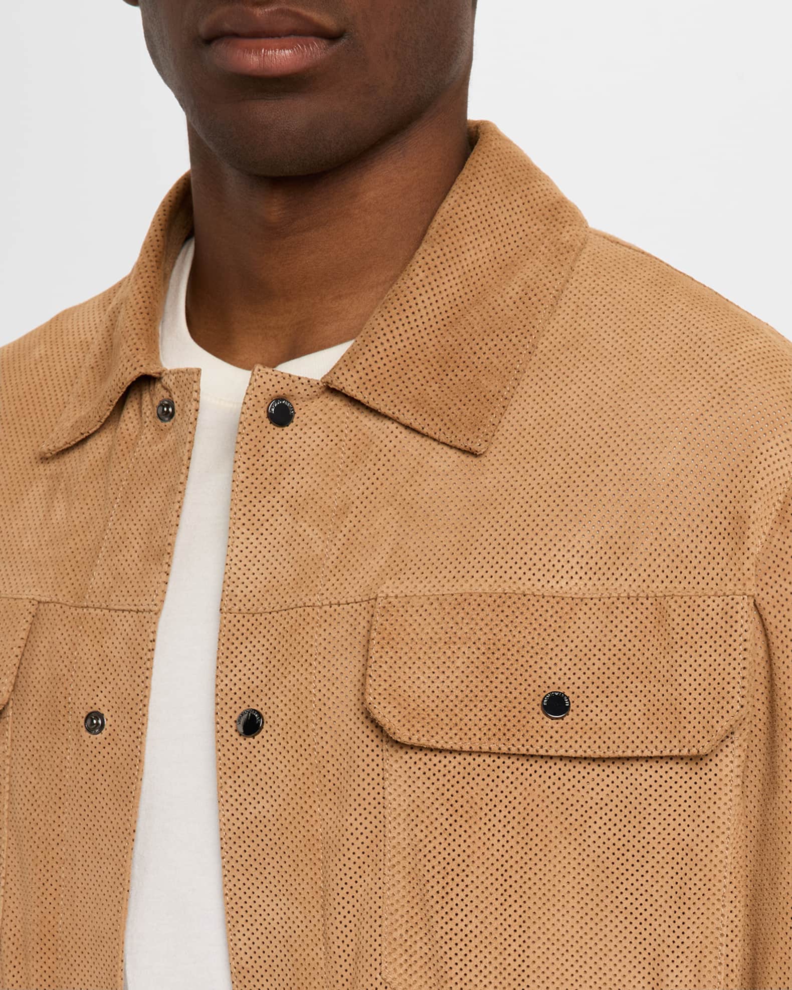 Emporio Armani Men's Perforated Suede Trucker Jacket | Neiman Marcus