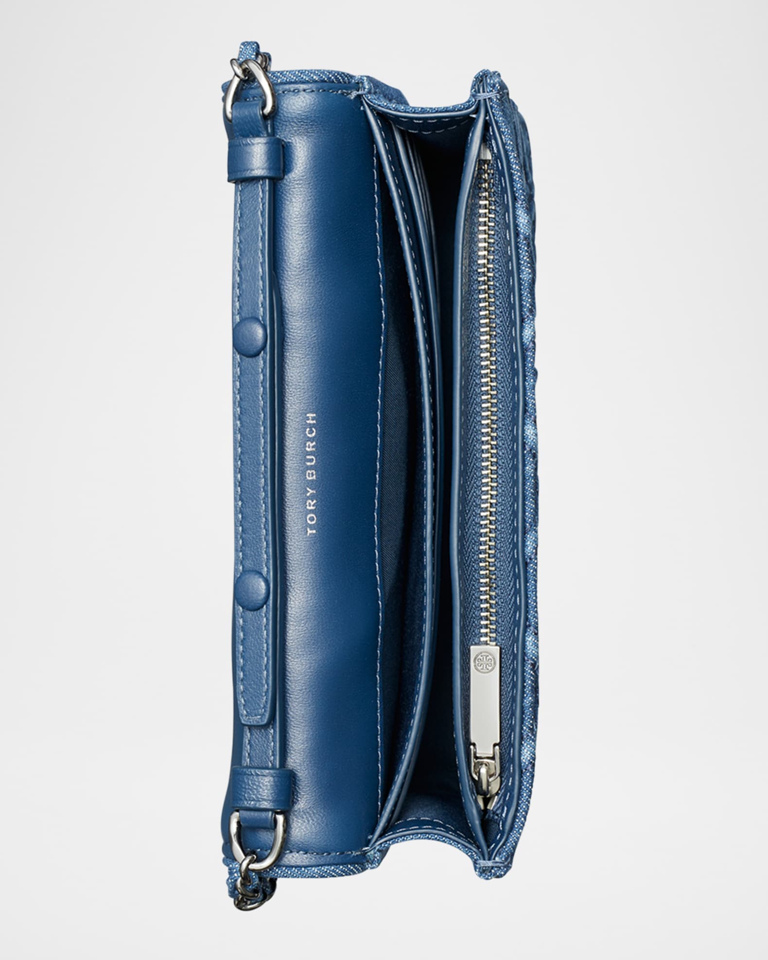 Tory Burch Fleming Denim Wallet on Chain | Neiman Marcus