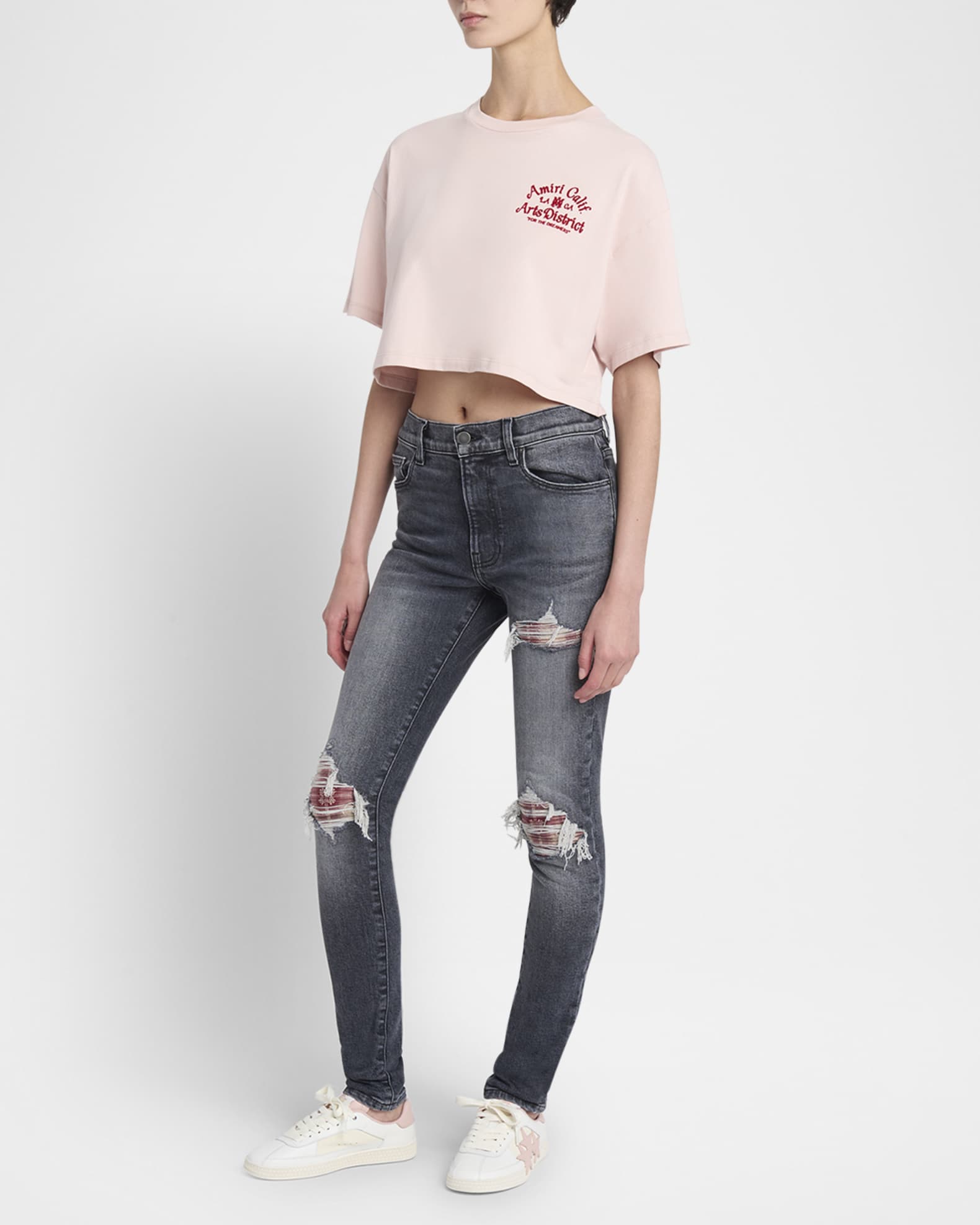 MA Quad Flannel-Inset Distressed Skinny-Leg Jeans 1