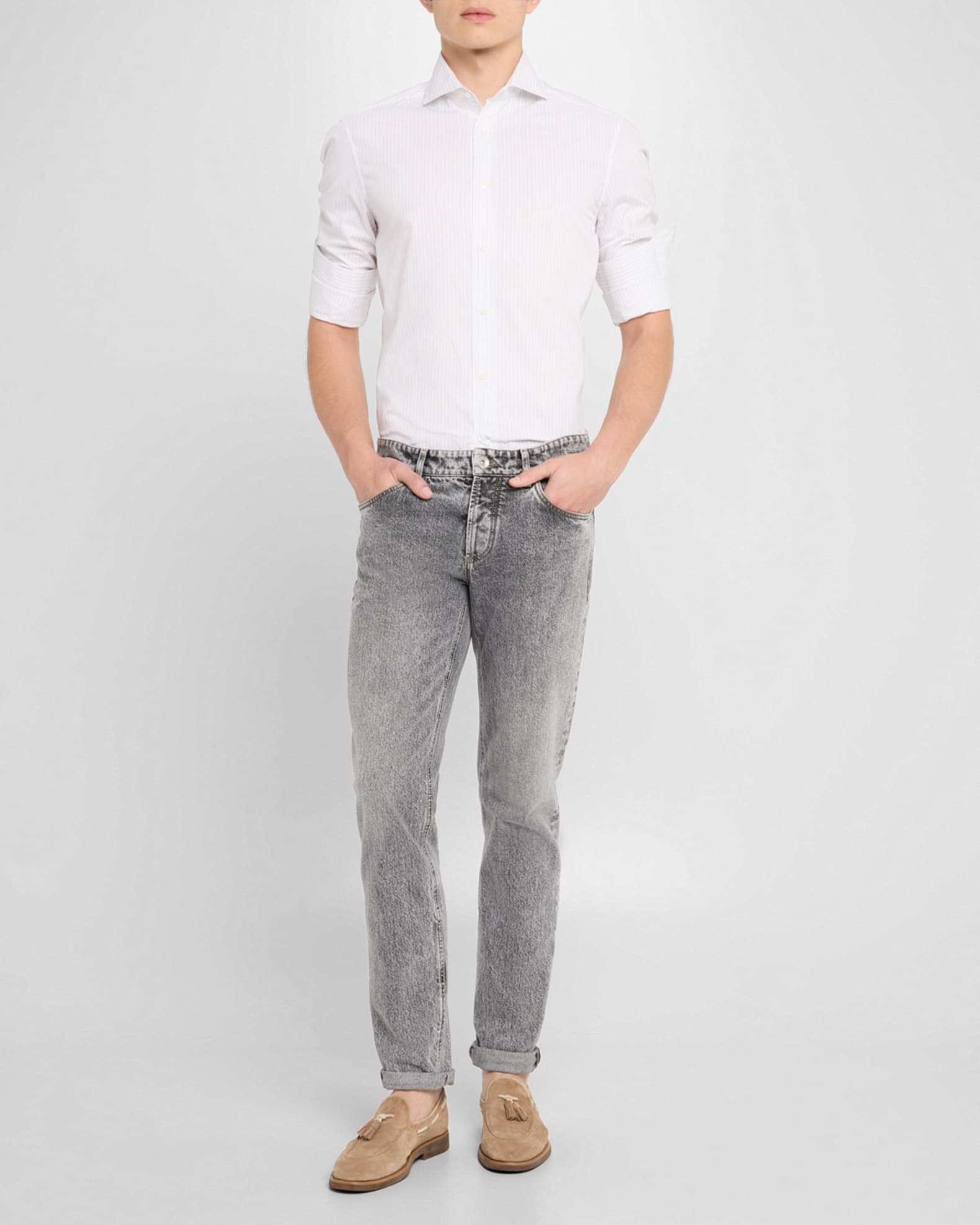 Men's Jacquard Pinstripe Sport Shirt - Thumbnail 2