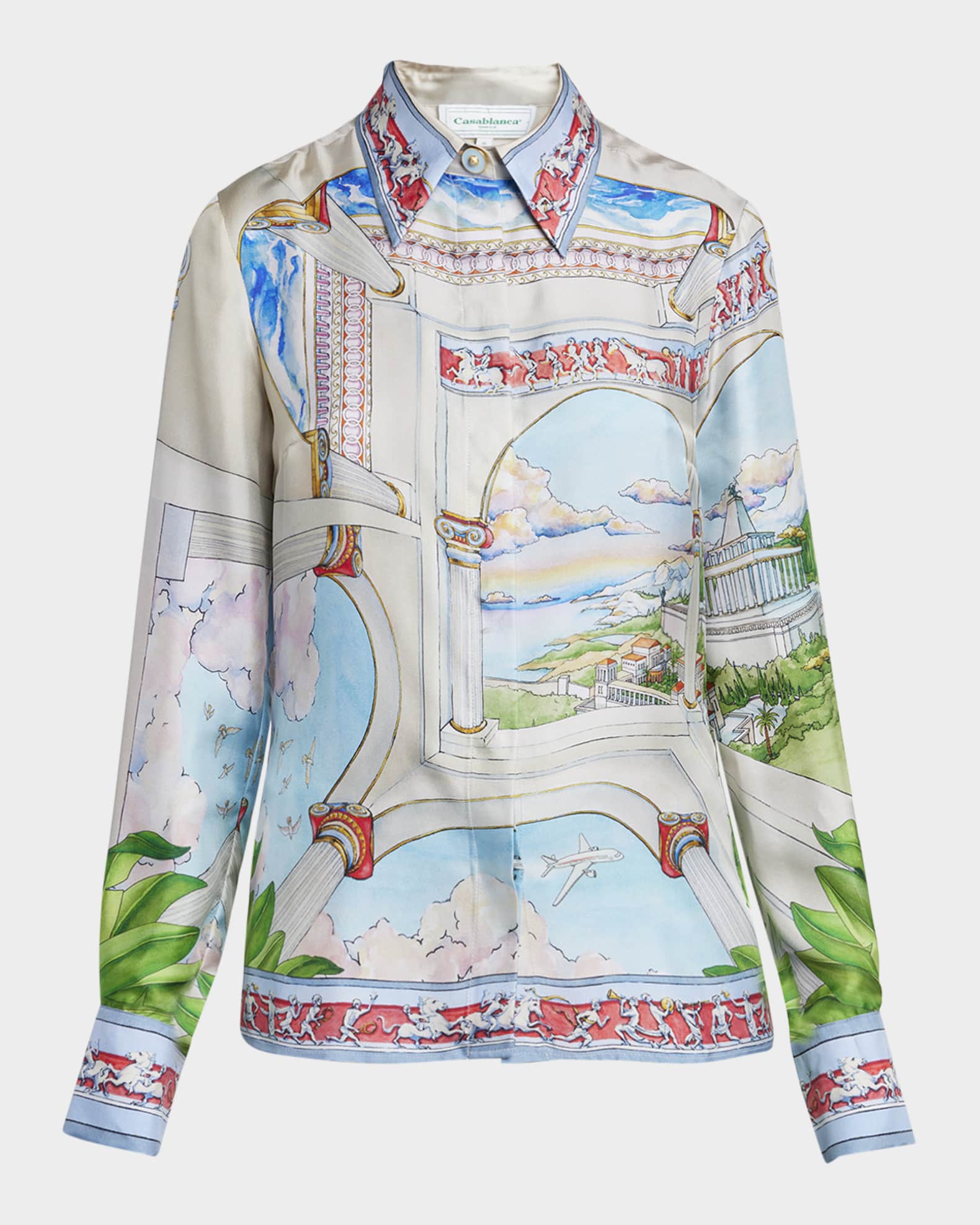 Long-Sleeve Silk Button-Down Shirt 0