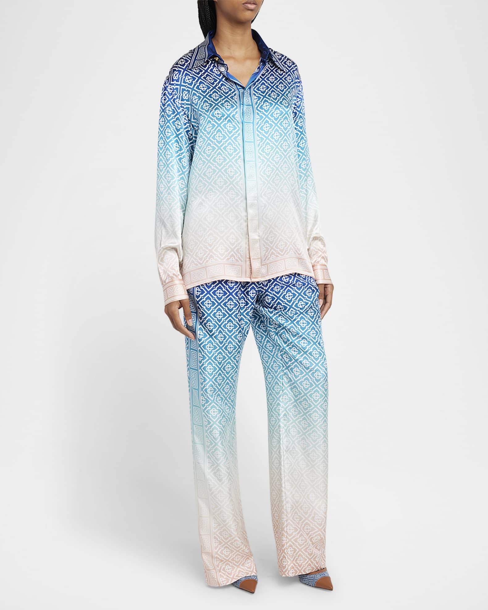Ombre Monogram Silk Button-Down Shirt 1
