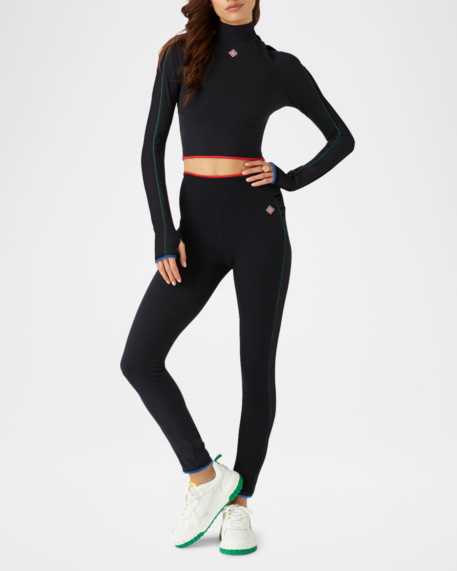 Stripe Long-Sleeve Cropped Activewear Top 1