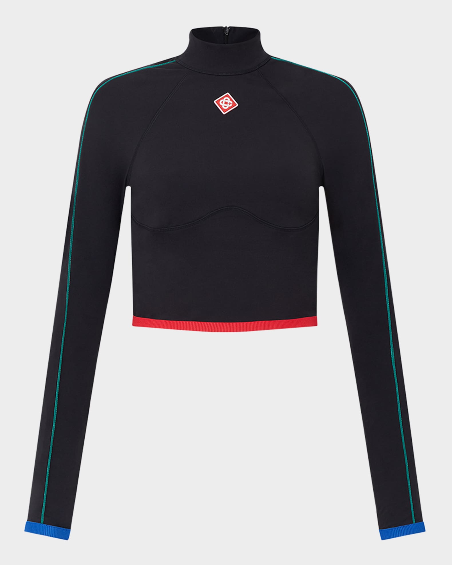 Stripe Long-Sleeve Cropped Activewear Top 0