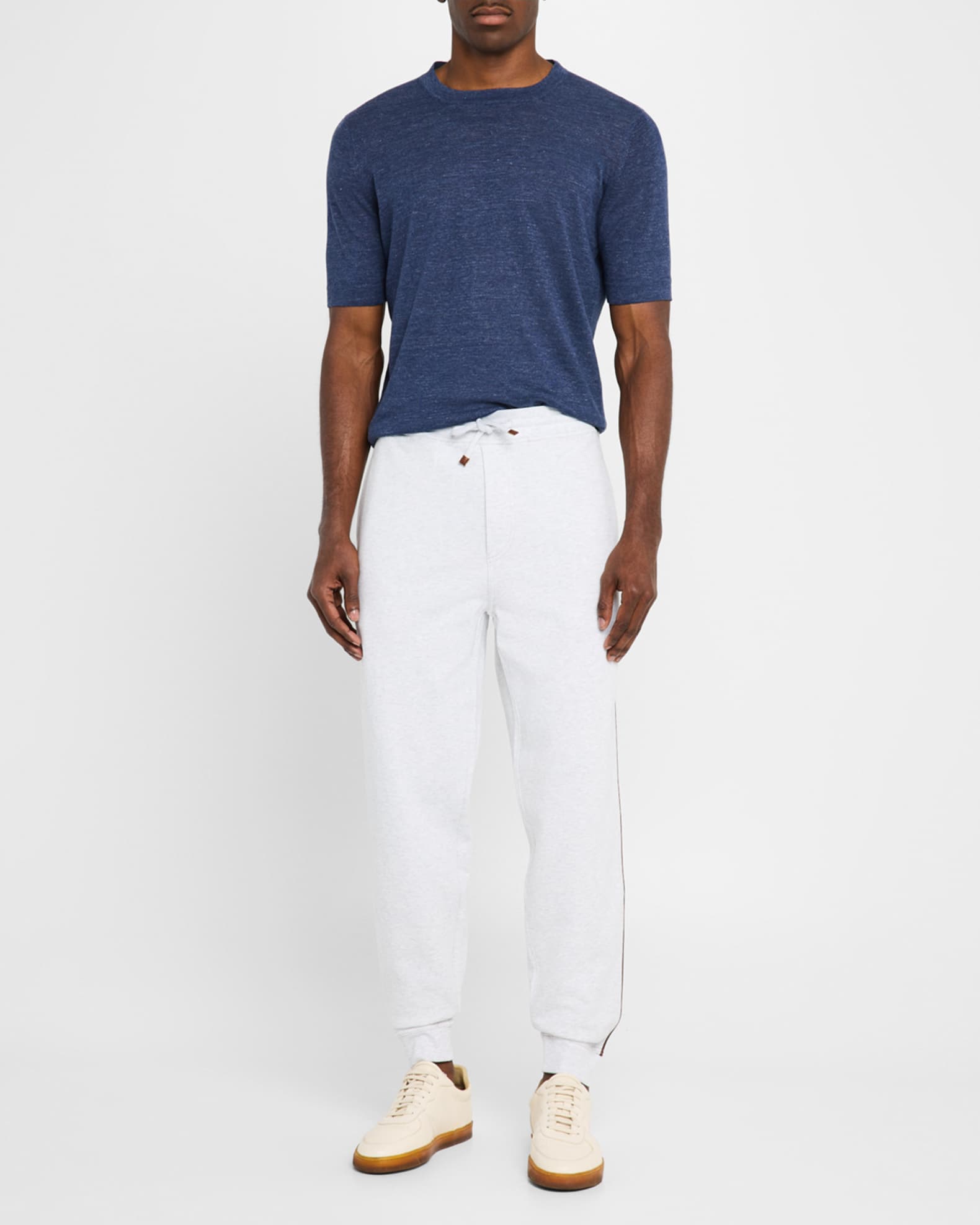 Men's Leather-Trim Drawstring Sweatpants 1