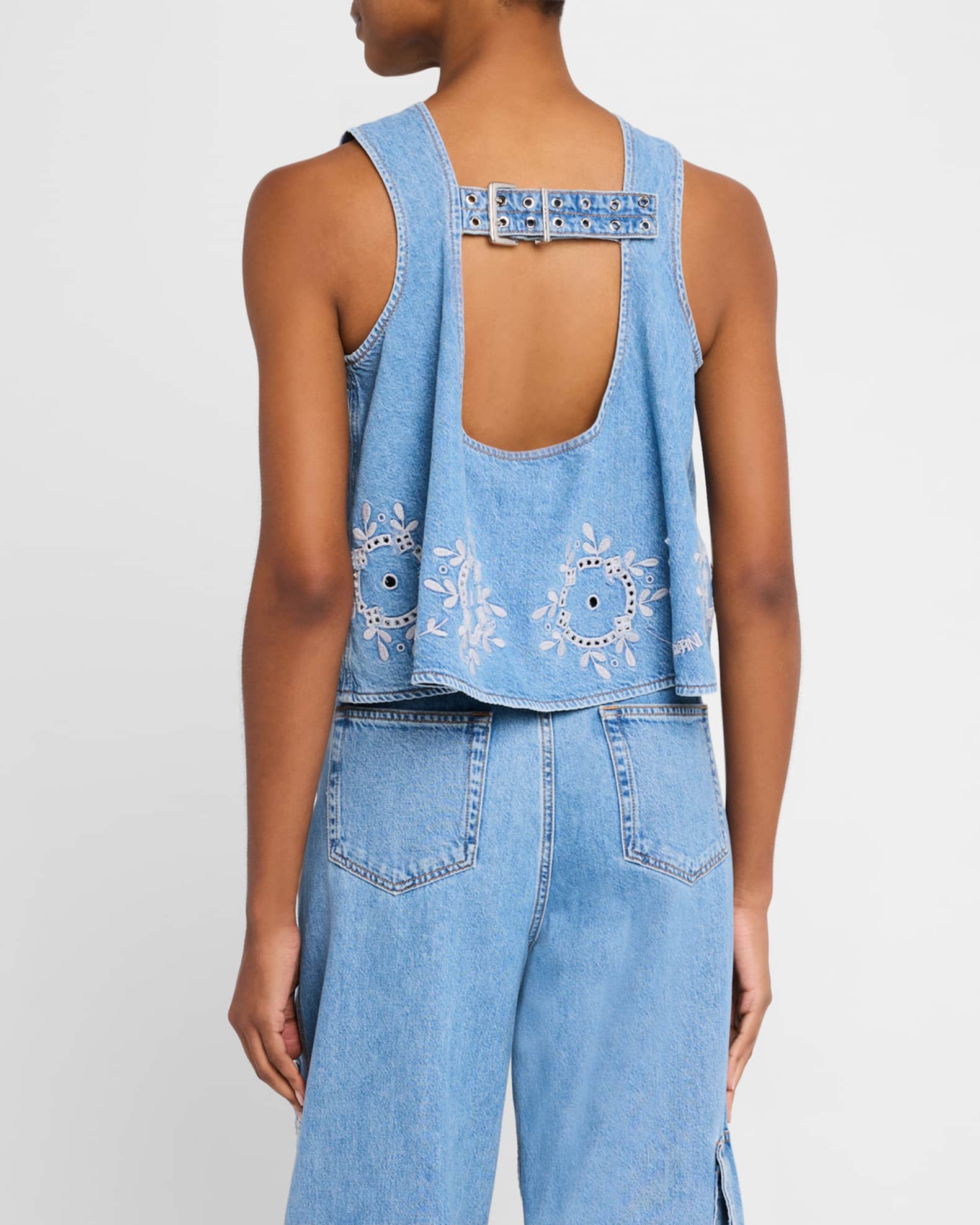 キャミソール GANNI/ガニー Broderie Anglaise Denim Top / J1710 / ブロードリー アングレーズ デニムトップ GANNI/ガニー Broderie Anglaise Denim Top / J1710 / ブロード