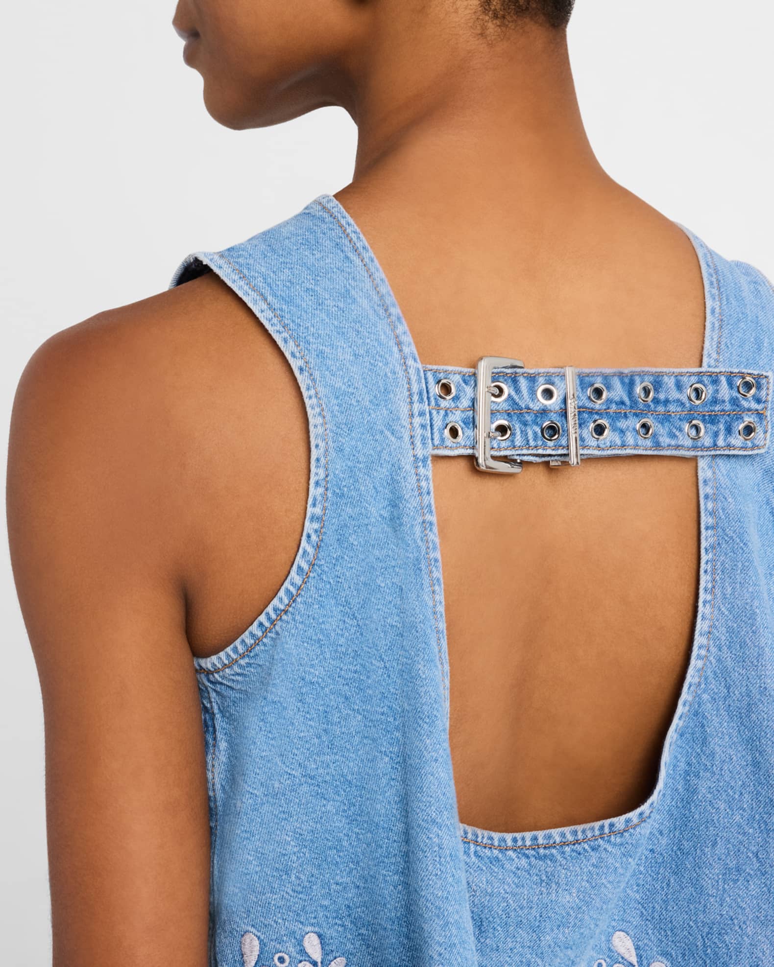 Ganni Broderie Anglaise Denim Top | Neiman Marcus