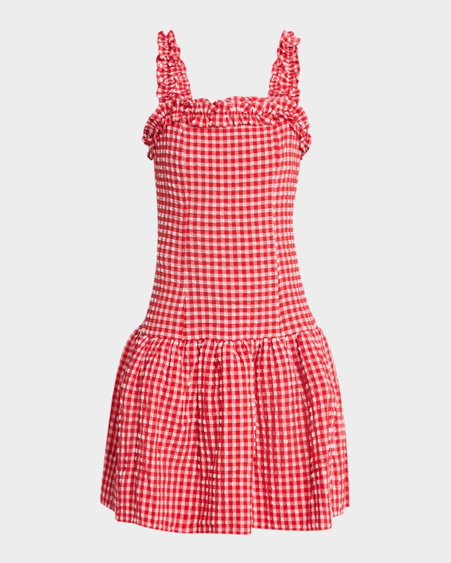 Ruffled Stretch Seersucker Mini Dress 0