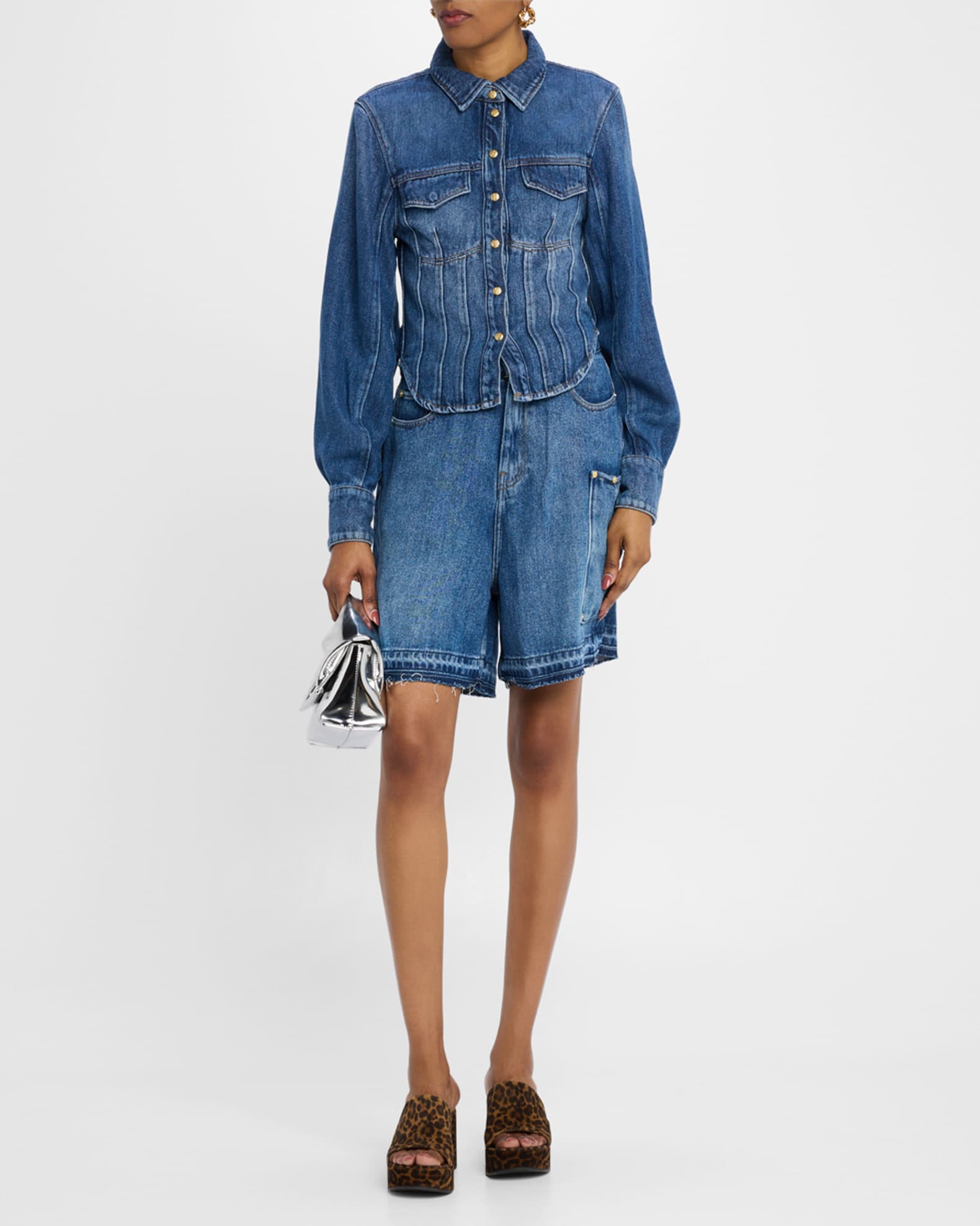 Long-Sleeve Denim Corset Shirt 1