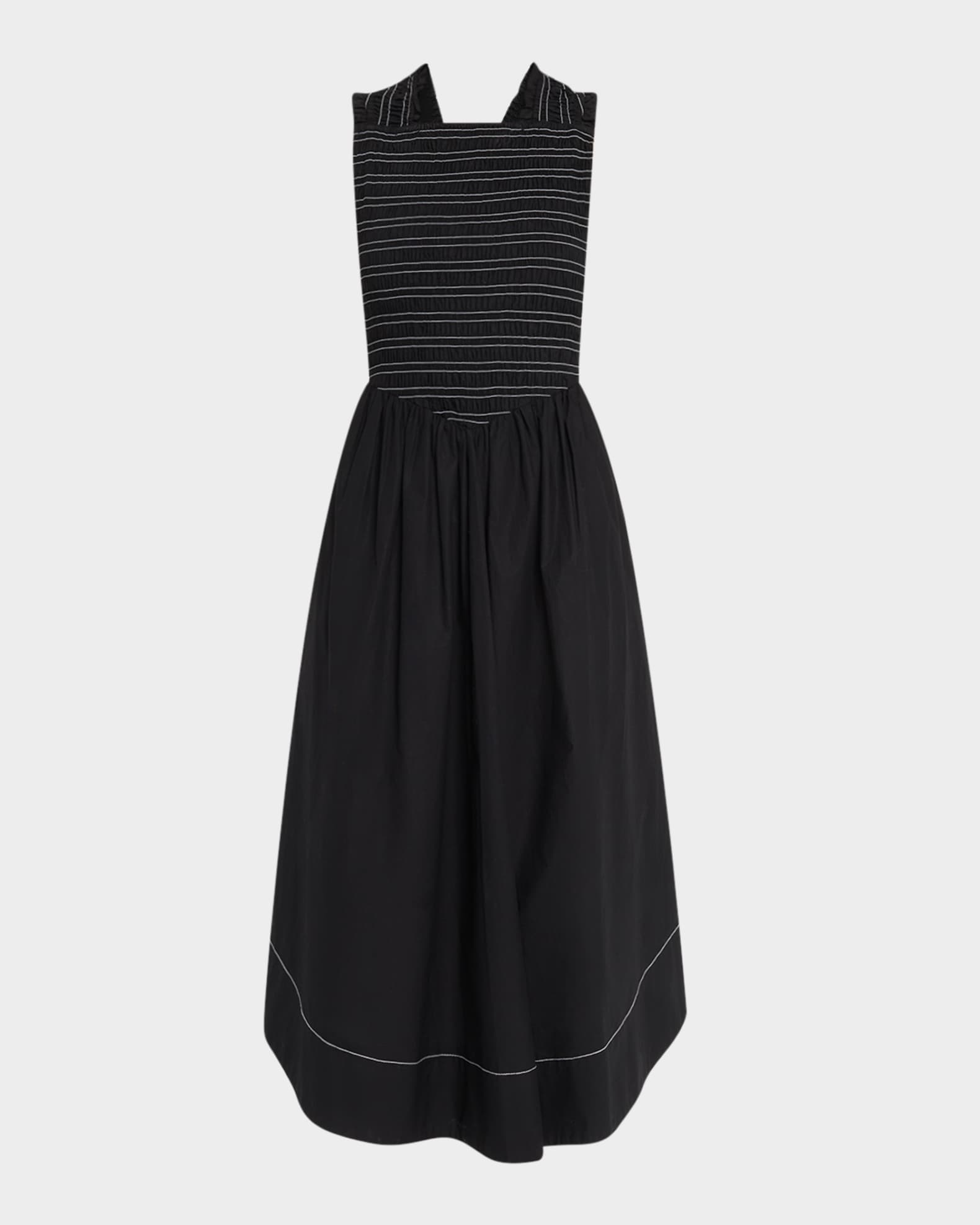 Smocked Stretch Cotton Sleeveless Midi Dress 0