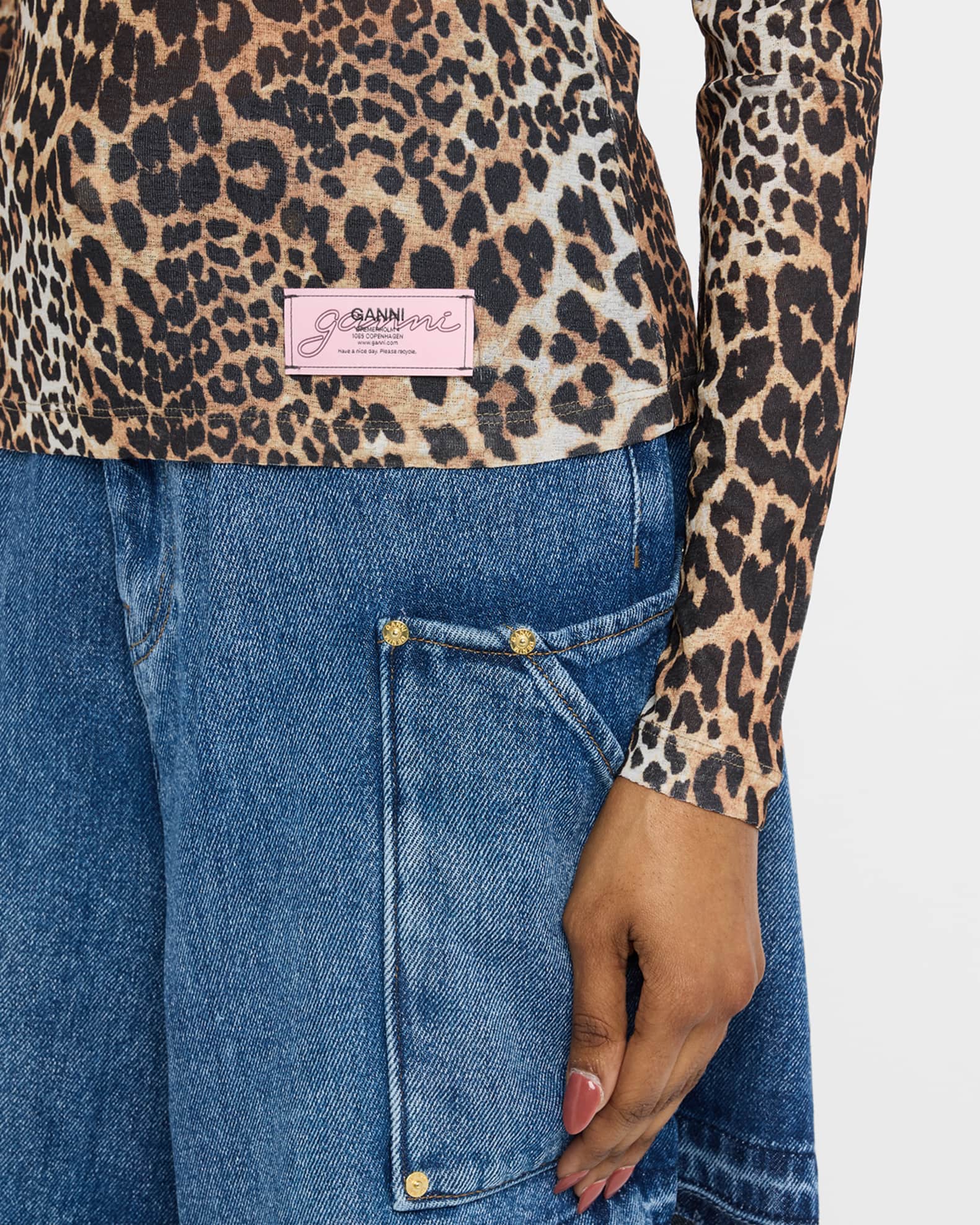 Ganni Leopard-Print Long-Sleeve Top | Neiman Marcus Ganni Leopard-Print Long-Sleeve Top | Neiman Marcus