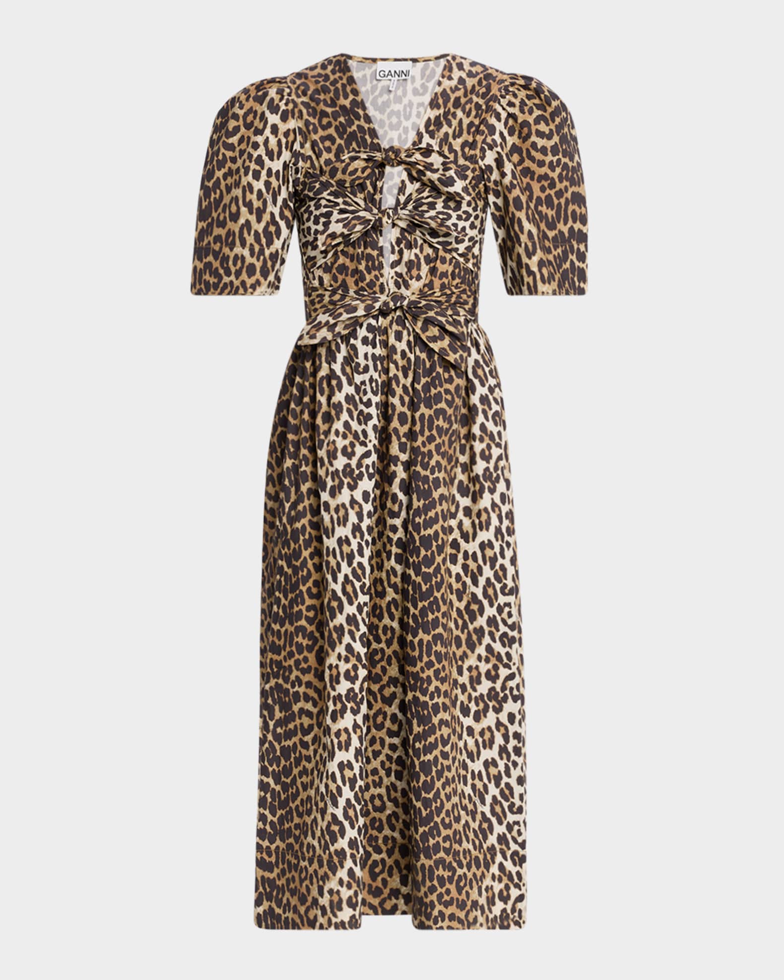 Leopard Tie-Front Midi Dress 0