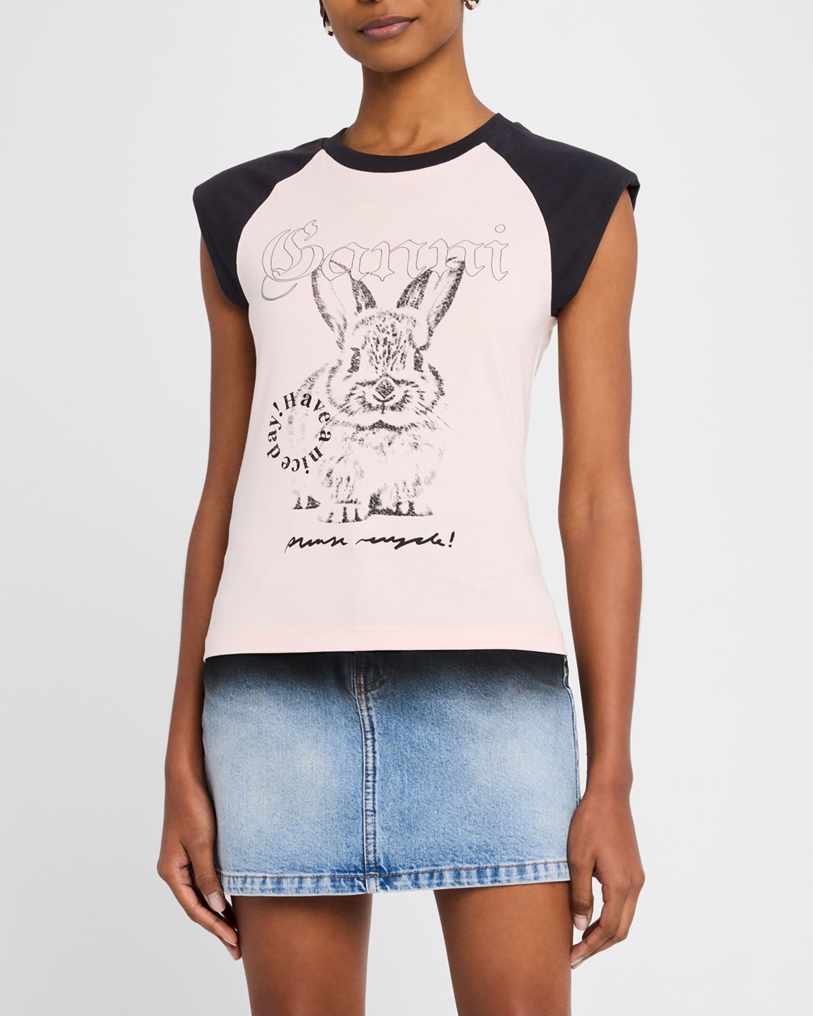 GANNI Bunny ガンニ バニー柄コットン Tシャツ M ブラック GANNI Bunny ガンニ バニー柄コットン Tシャツ S