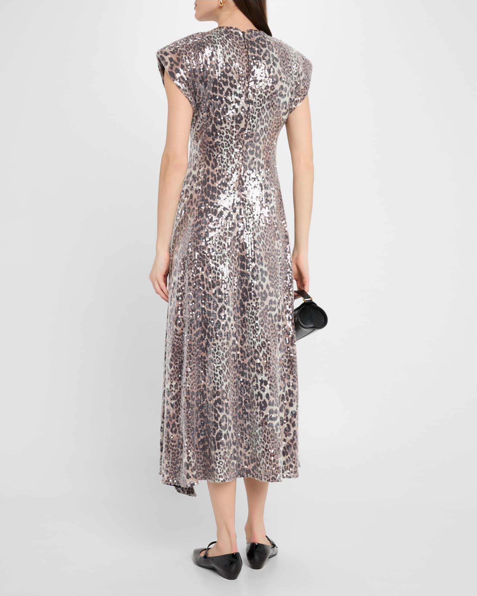 Ganni Leopard Sequined Slit Midi Dress | Neiman Marcus