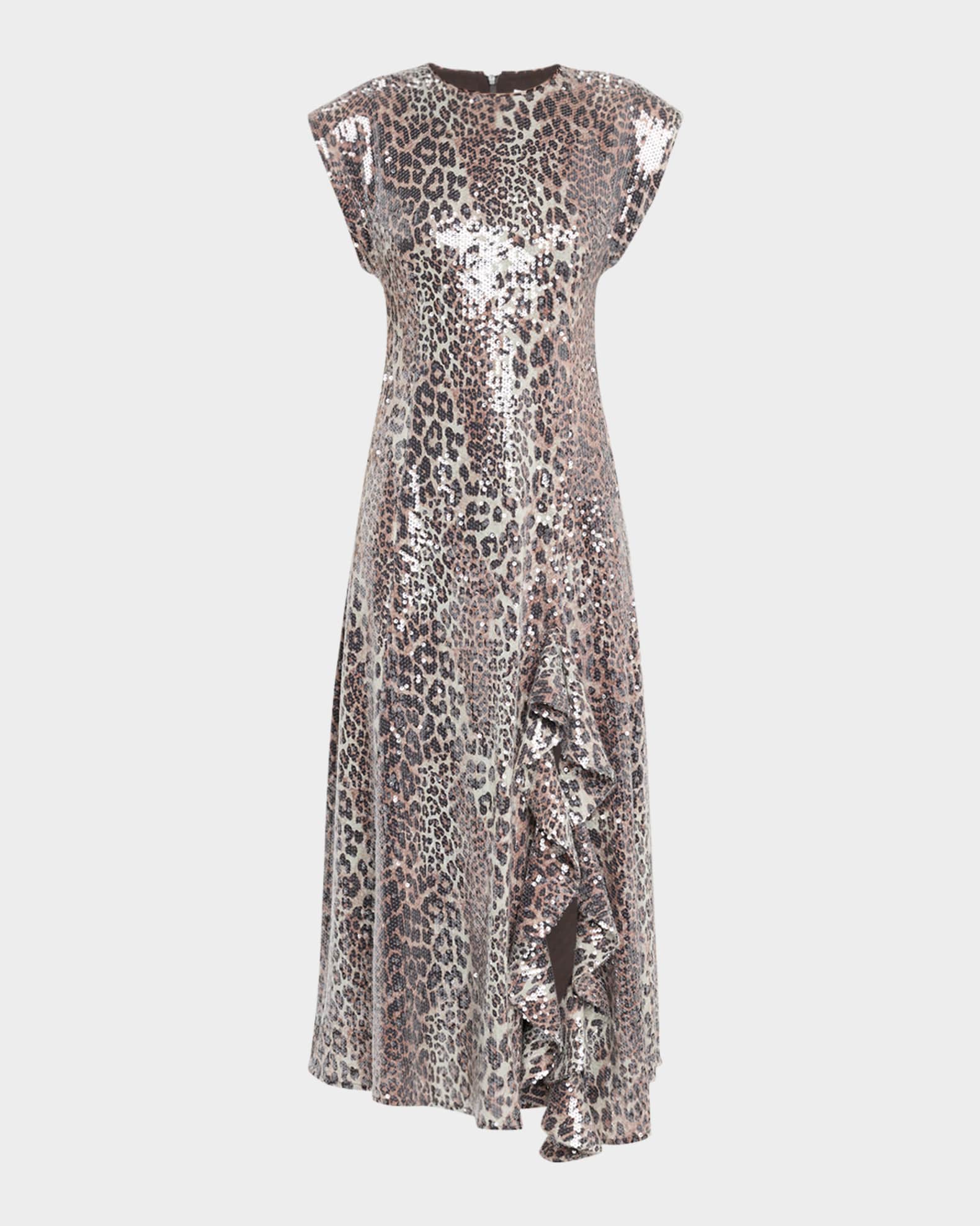Leopard Sequined Slit Midi Dress 0